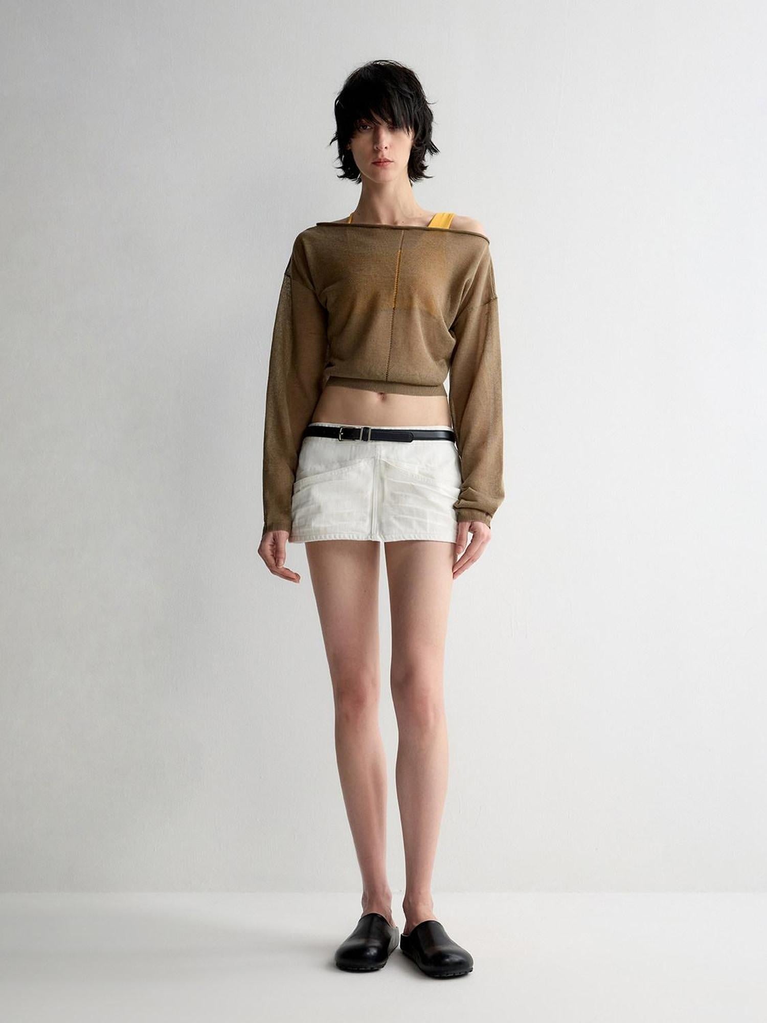 RUN TO THE FUTURE Washed Cotton Denim Pocket Minimalist A Line Low Waist Mini Skirts