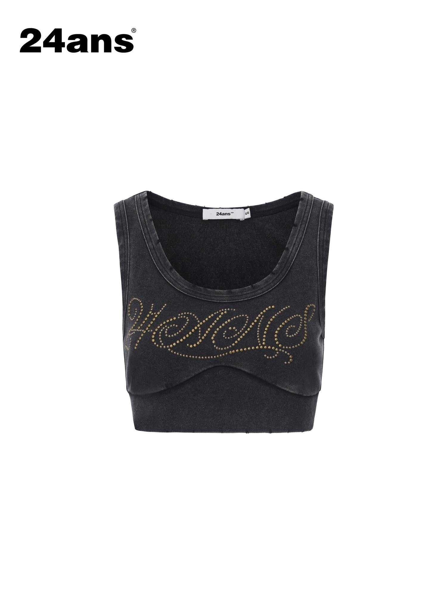 24ans Salt Wash Distressed Studded Letter Racerback Women&