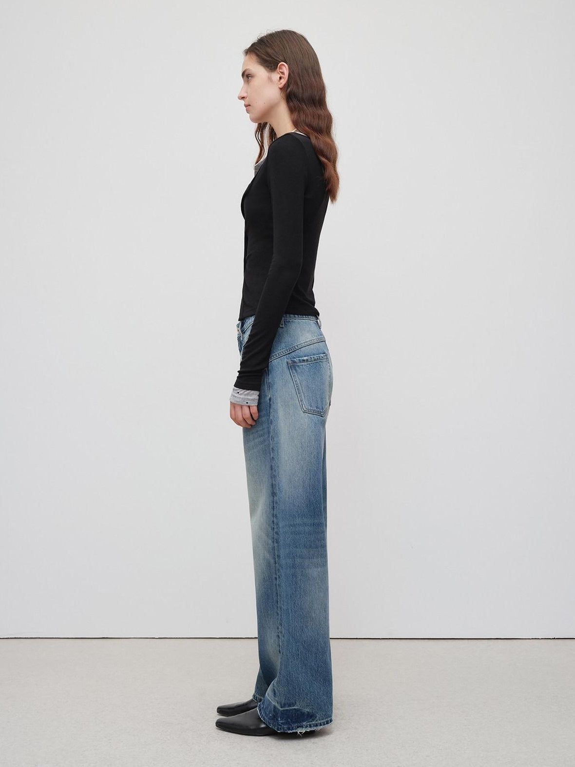 RUN TO THE FUTURE Vintage Washed Cotton Natural Waist No Stretch Ladies Blue Straight Jeans