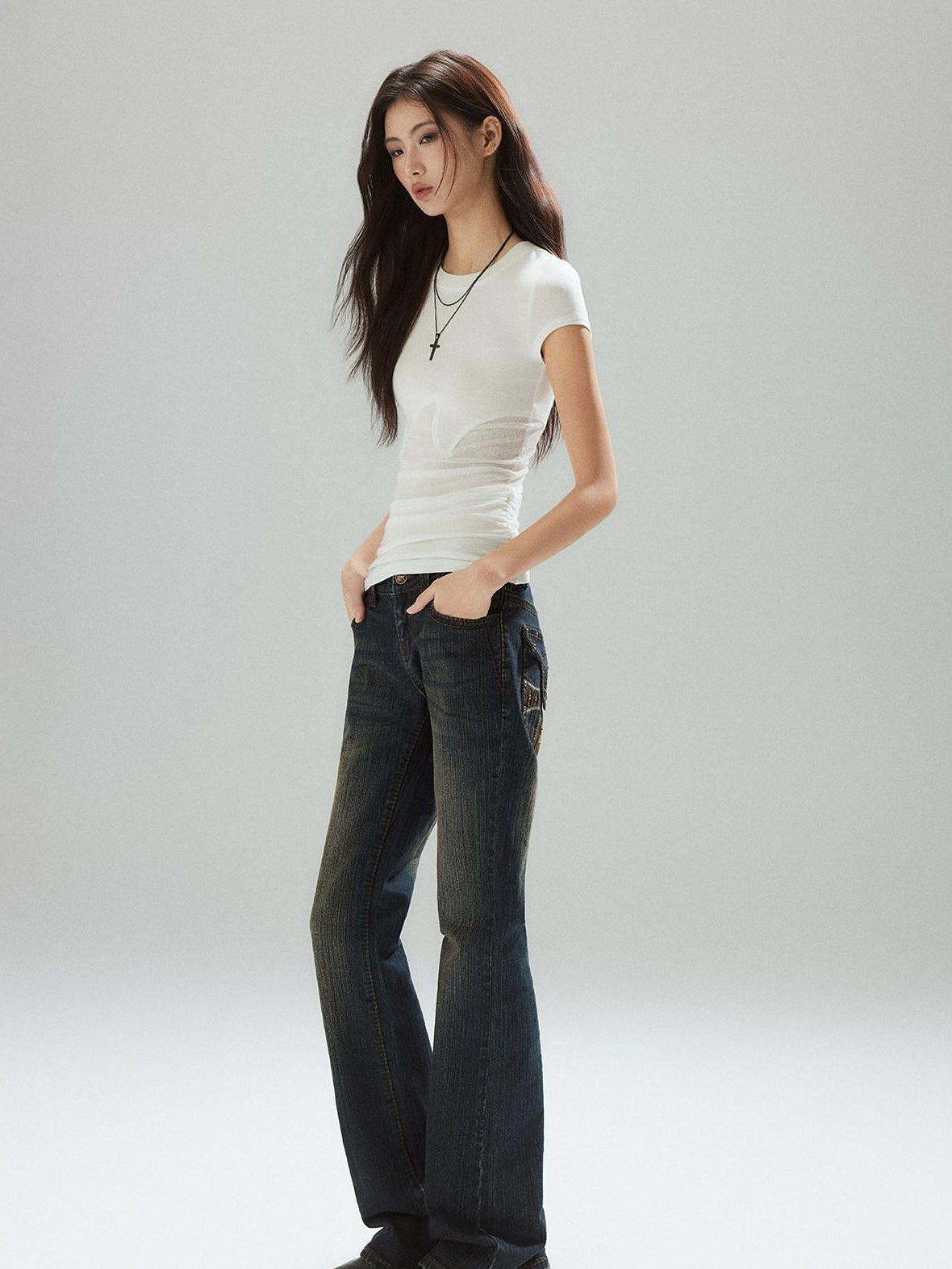 Low pixel Lyocell Slim Street Patchwork For Women Round Neck Short Sleeve T-Shirts