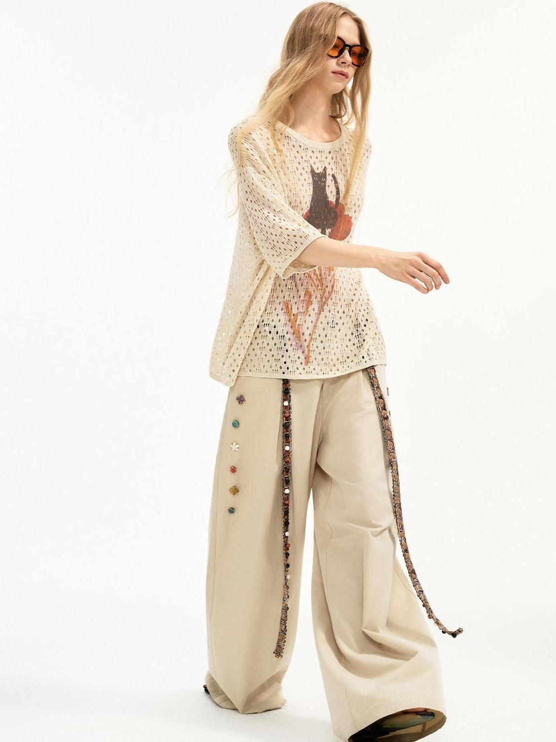 OuttheBlue Cotton Lyocell Minimal Natural Waist Zipper Light Grey Khaki Wide Leg Pants