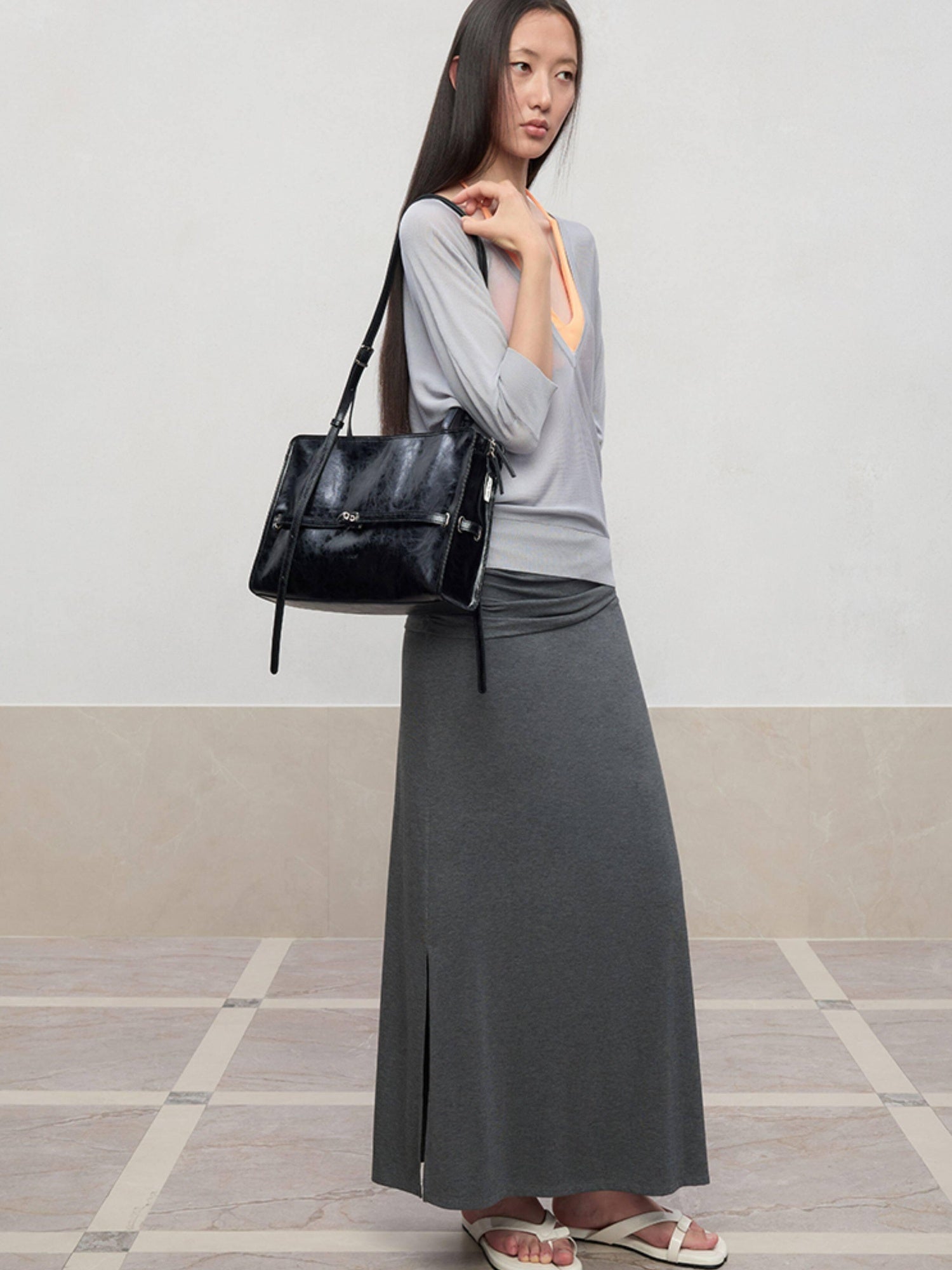 RUN TO THE FUTURE Elegant Light Luxury Black Briefcase Style Women Casual Zipper Shoulder Bags