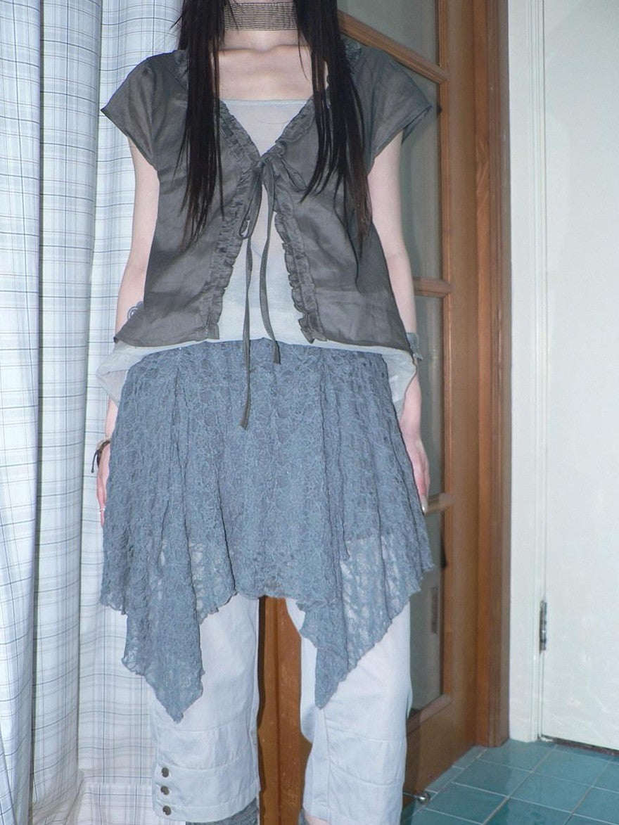 ang project Gray Patchwork Gathered Irregular Layered A Line Women&