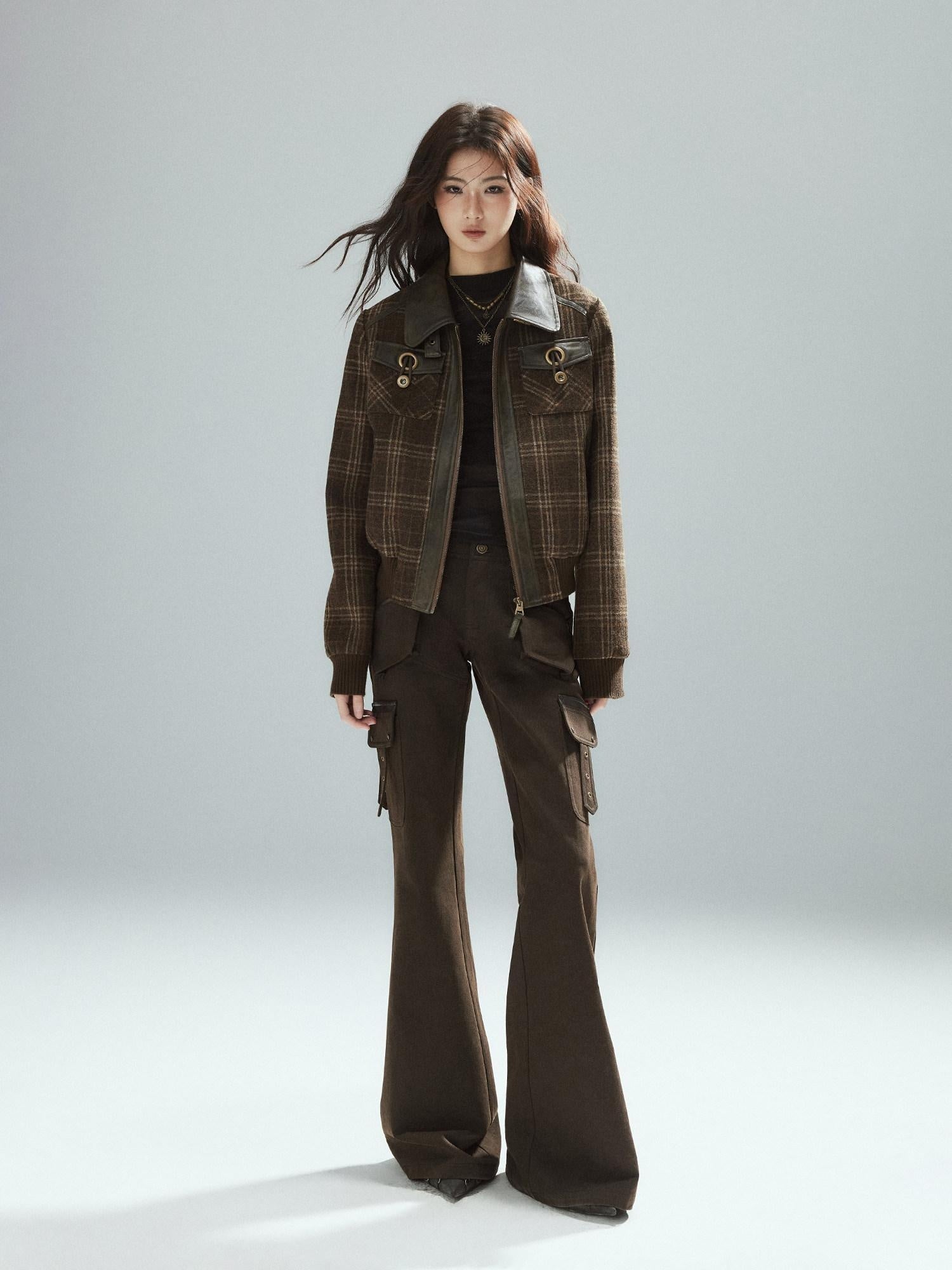 Low pixel Slim Low Rise Cotton Flare Street Style Zipper Brown Women Cargo Pants