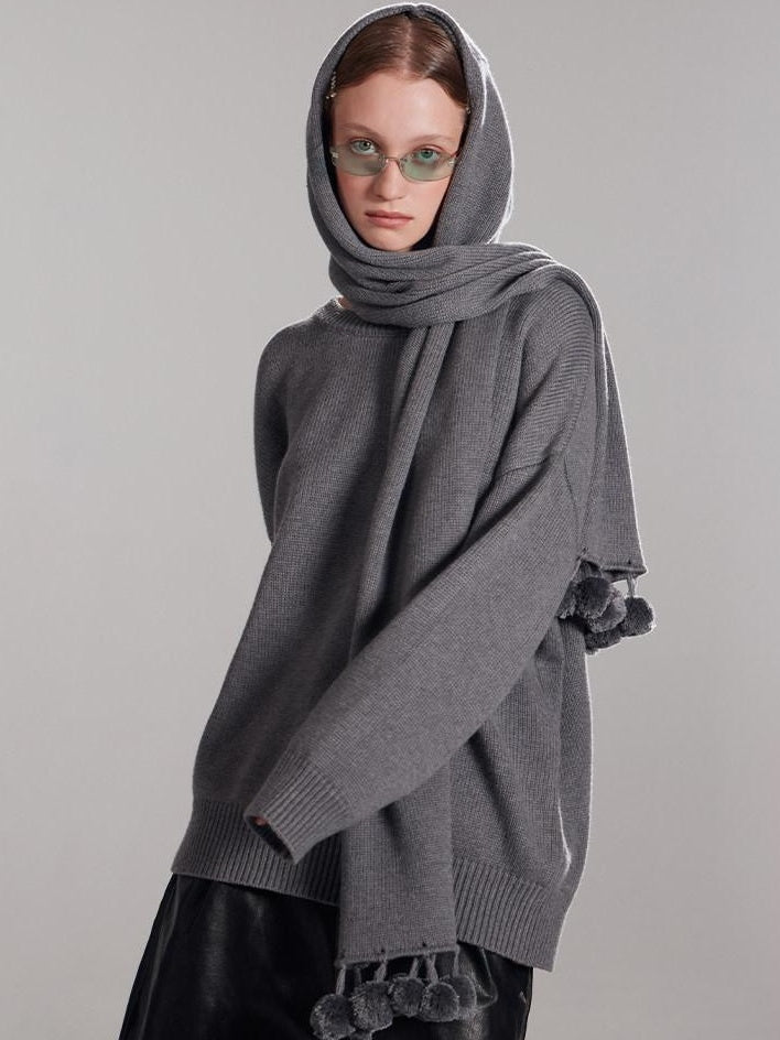 RUN TO THE FUTURE Thermal Commuter Loose Unisex Wool Cashmere Crewneck Gray Sweaters