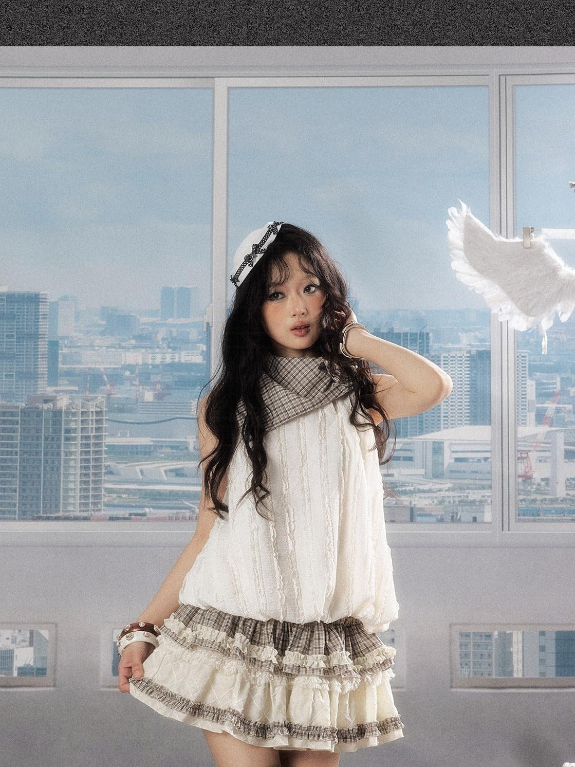 ALL iN plan Ruffle Cake Style Flared Mid Waist Women Cotton Blend Cream Tiered Skirts