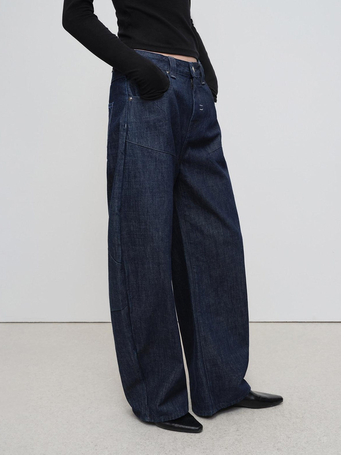 RUN TO THE FUTURE Breathable Cotton Pleated Loose Wide Leg Low Rise Women Raw Denim Straight Jeans