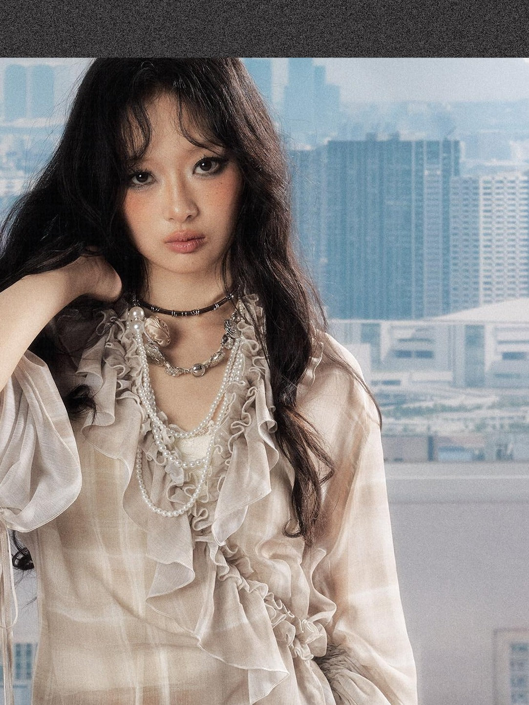 ALL iN plan Vintage Loose Long Sleeve Fairy Beige Plaid Casual Women Polyester Dress