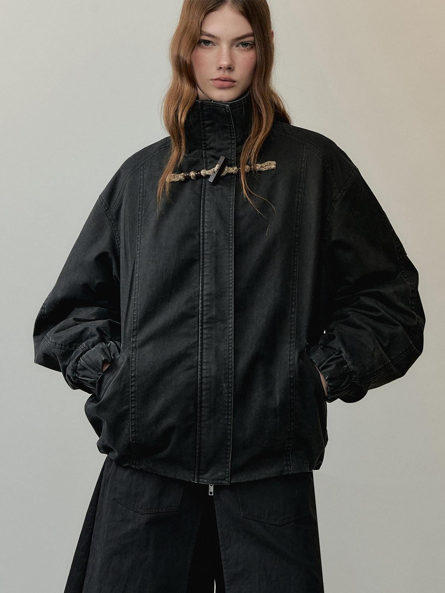 AnnoMundi Thick Warm Polyester Minimalist Commuter Straight Fit Black Puffer Jackets