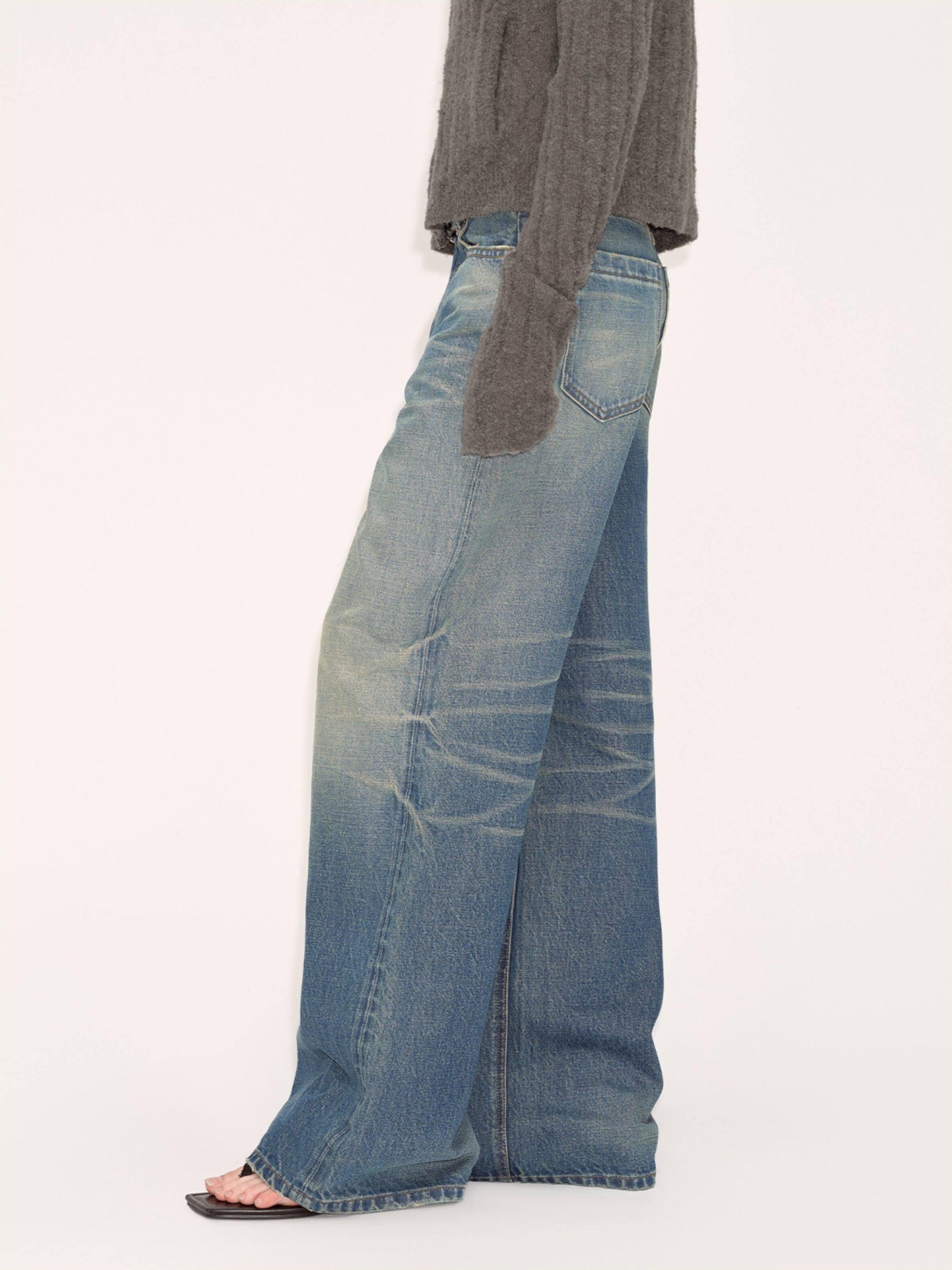RUN TO THE FUTURE Washed Vintage Blue Low Rise Loose Fit Unisex High Cotton Denim Straight Jeans