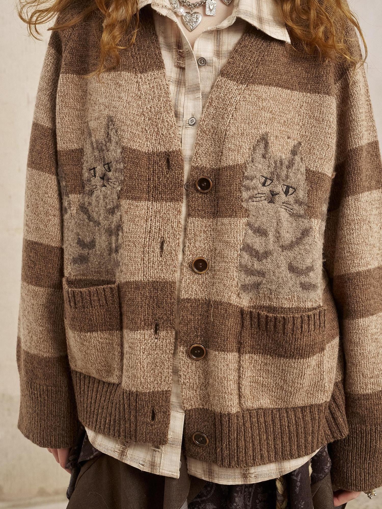 DIDDI MODA Symmetrical Cat Stripe Relaxed Oversized Women&