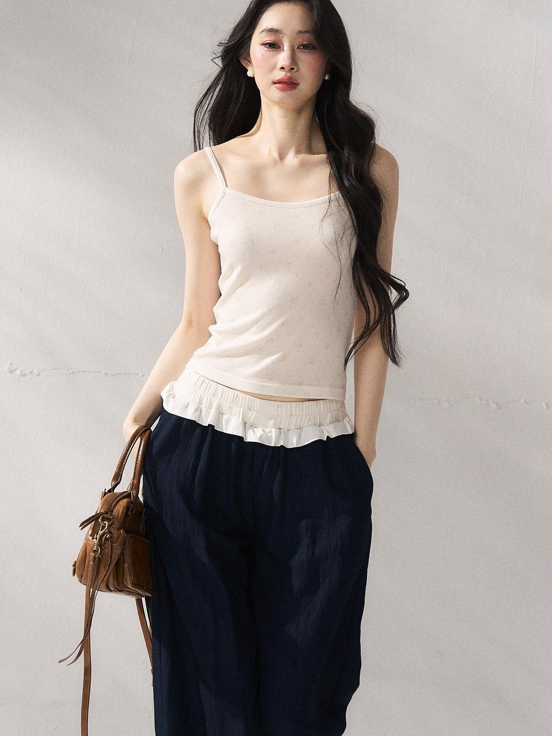 7Shiftin Floral Cami Two Piece Set Round Neck High Waist Women Casual Basic Crop Tops
