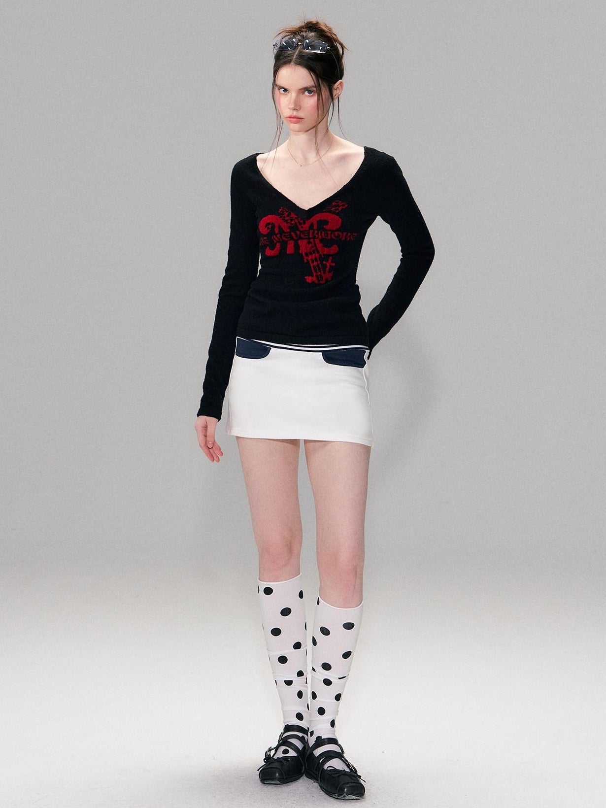 The NeverMore Thick Cozy Letter Print Contrast Slim Fit Sexy Black Women Long Sleeve T-Shirts