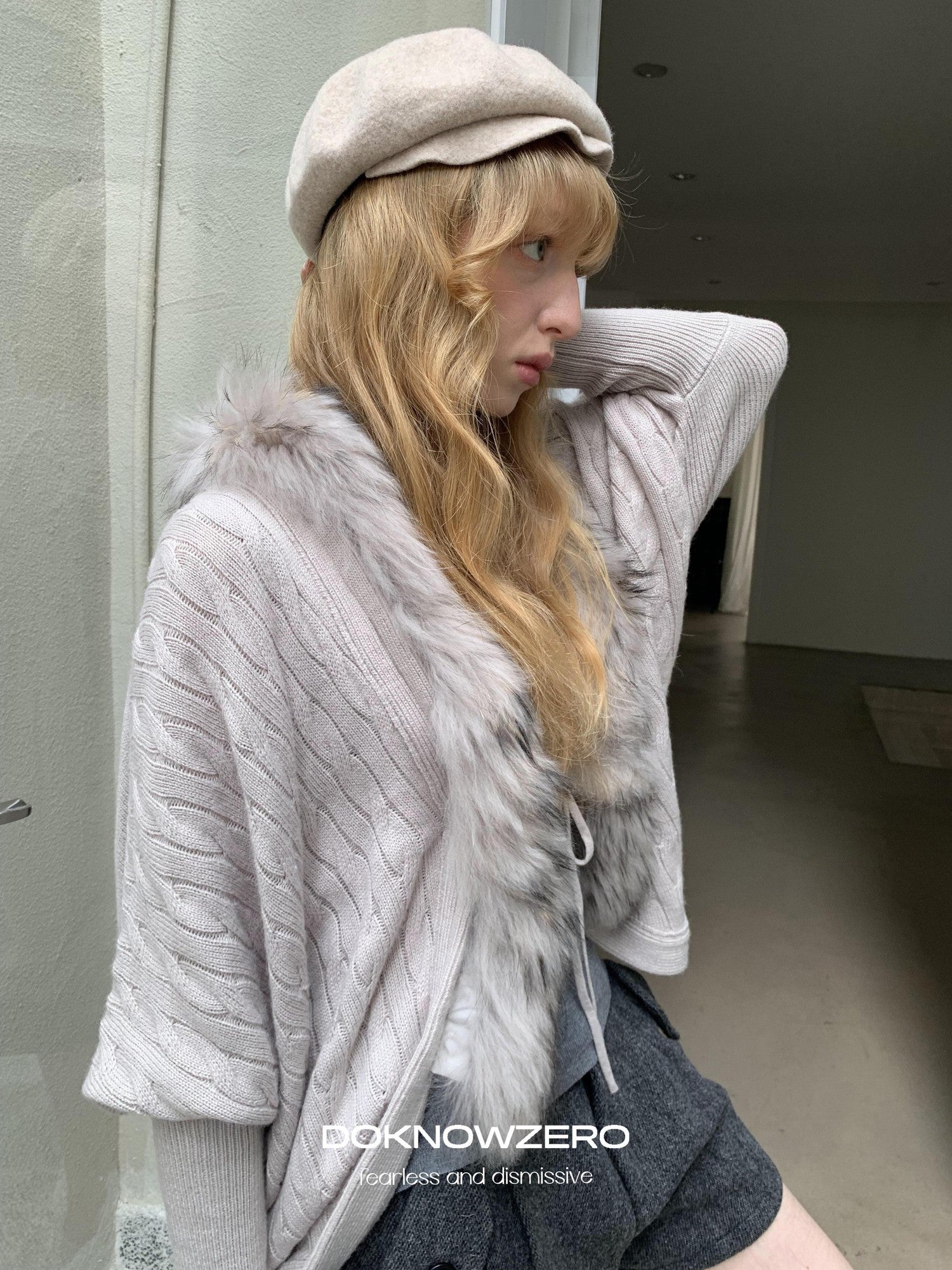 DKZ OFFICIAL Faux Mink Batwing V-neck Loose Knit Women&
