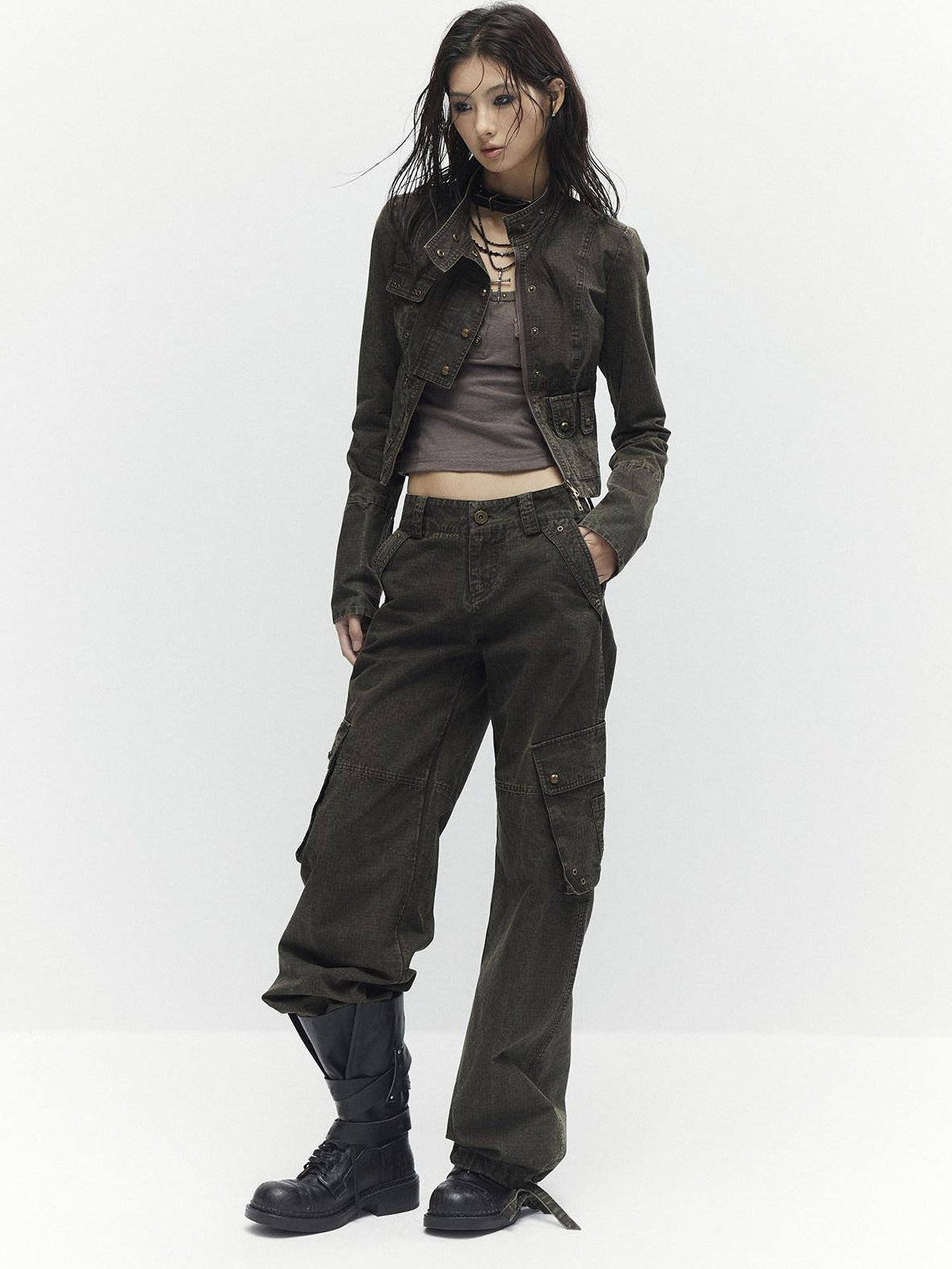 Low pixel High Waist 100 Percent Cotton Vintage Slim Fit Women Coffee Brown Straight Pants