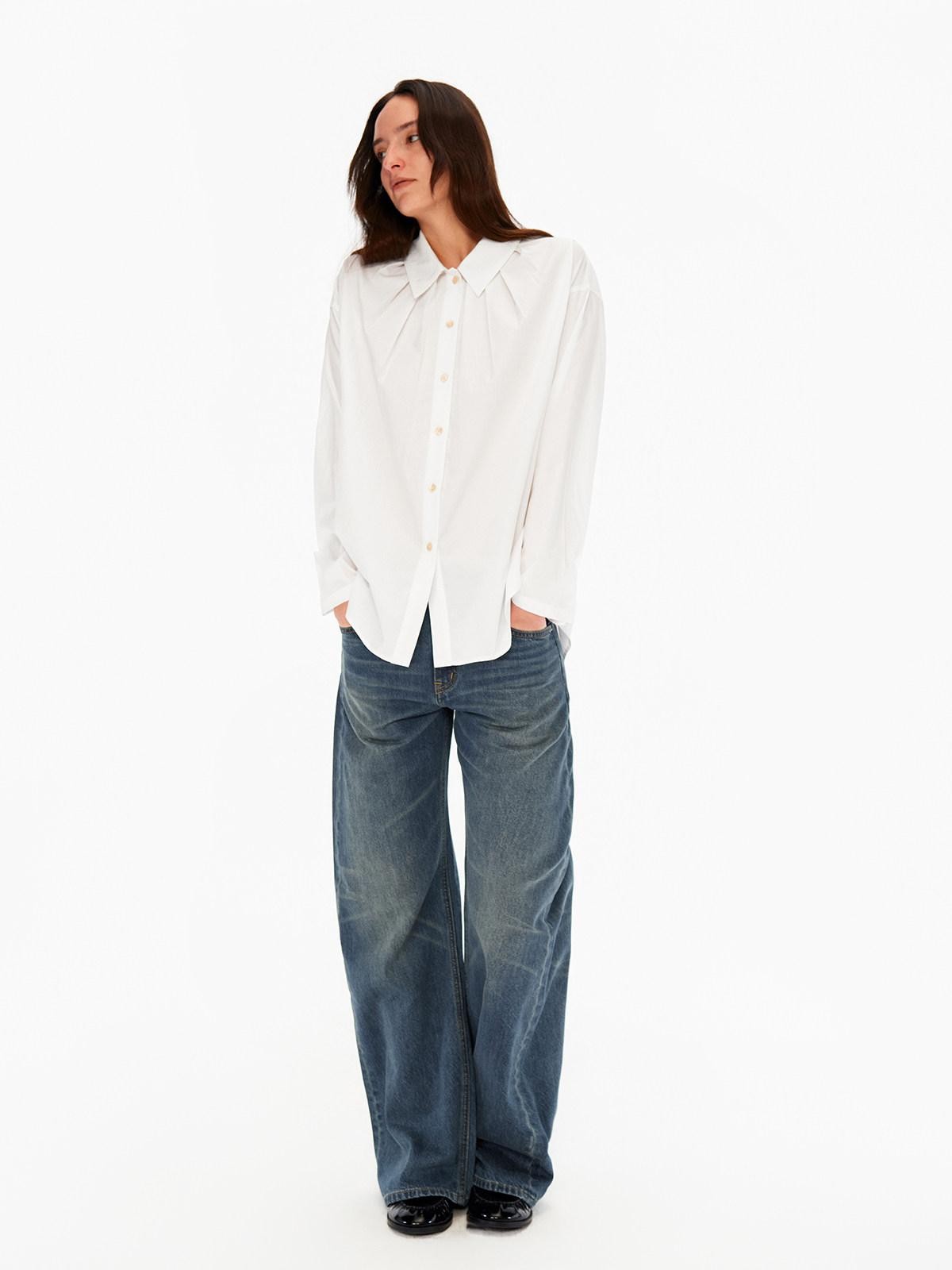 Northbutsouth Blue White Pleated Casual Loose Relaxed Fit Women&