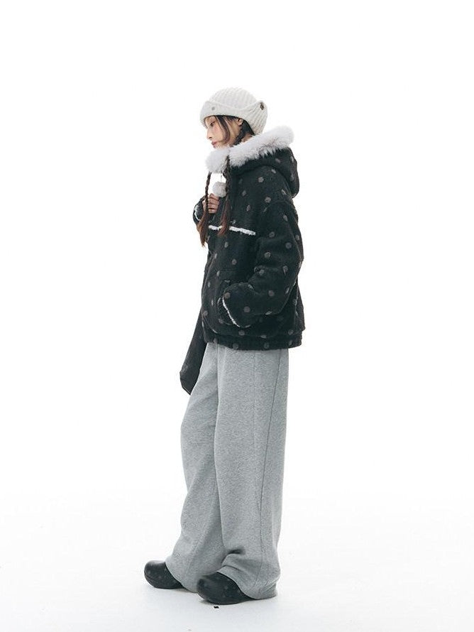 NAPSNAPS Black Polka Dot Reversible Patchwork Hooded Women&
