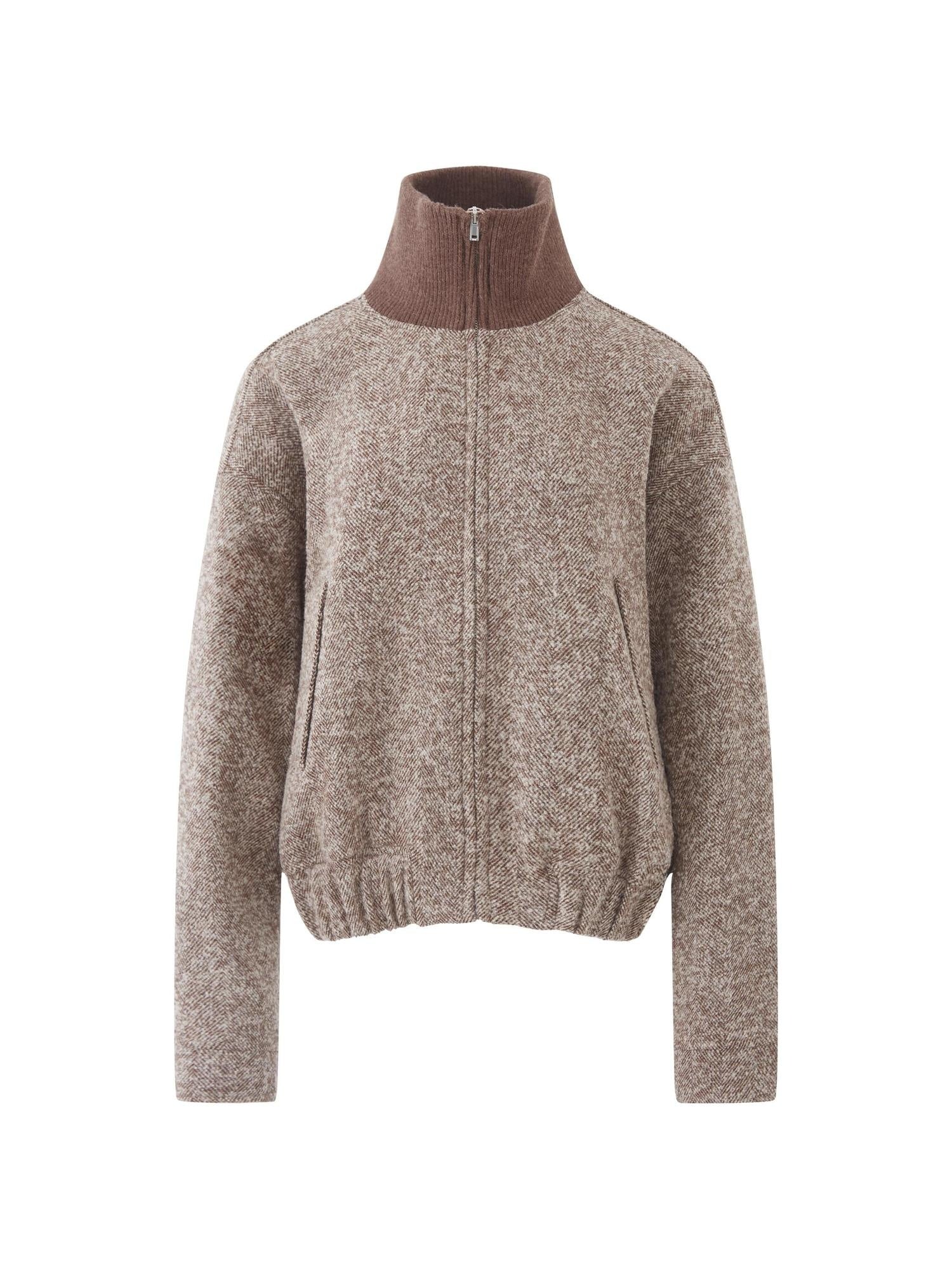 RUN TO THE FUTURE Wool Rich Tweed Zip Vintage Commuter Loose Fit Stand Collar Office Sport Jackets