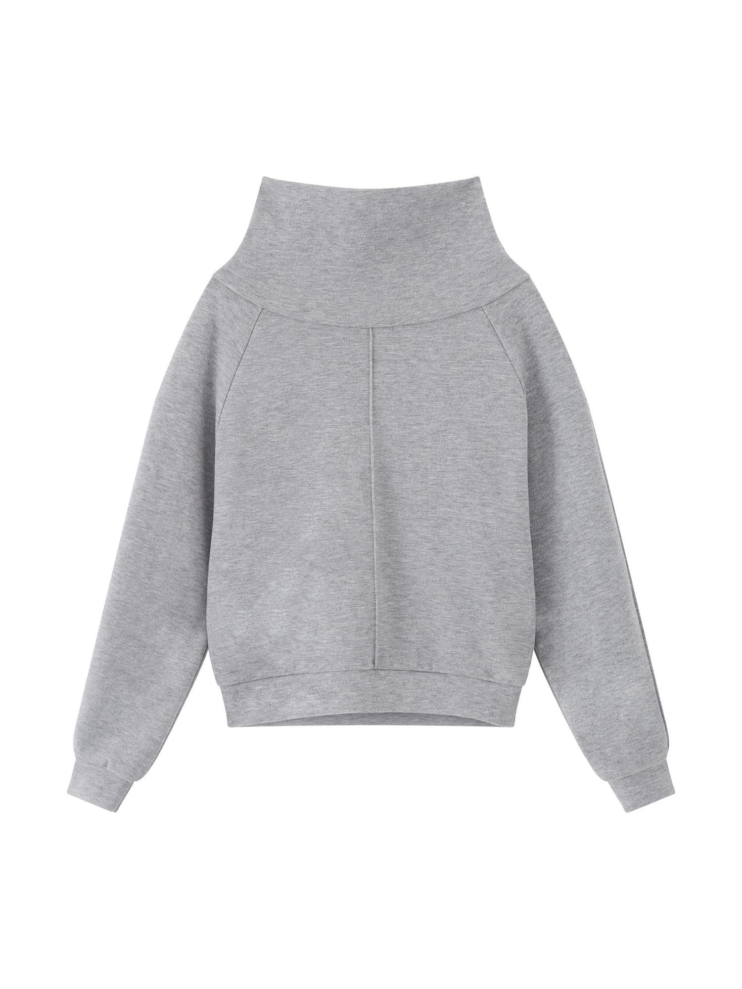 RUN TO THE FUTURE Asymmetric Slanted Neck Loose Fit Retro Office Pullover Heather Gray Sweatshirts