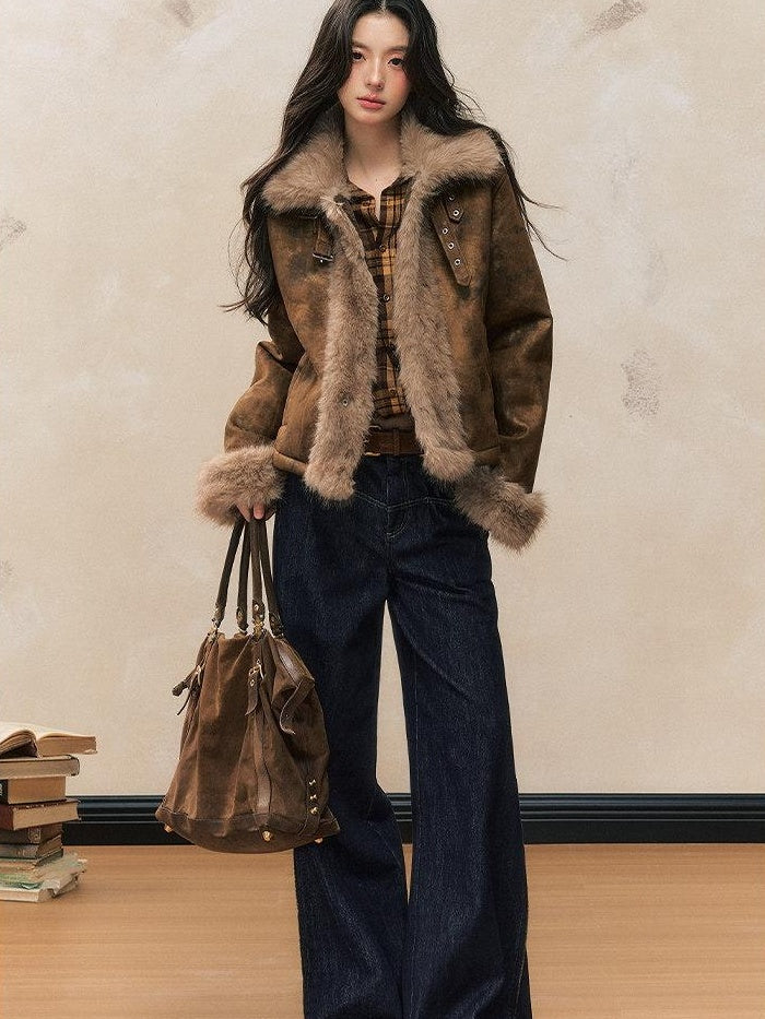 7Shiftin Versatile Warm Slim Fit Lapel Collar Button Front Women Brown Cropped Jackets