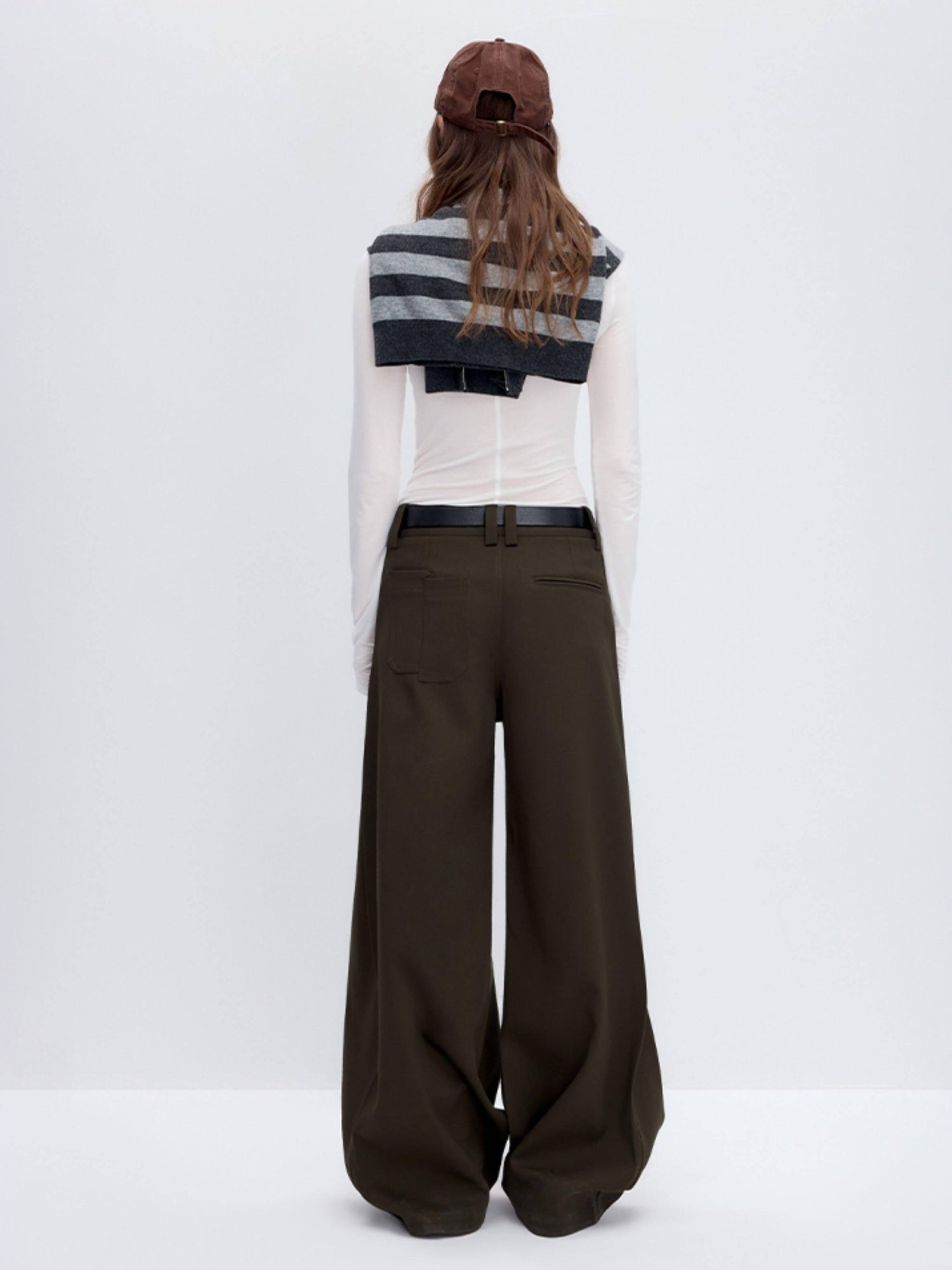 RUN TO THE FUTURE Pleated Low Waist Minimalist Loose Fit Women Vintage Green Wide-Leg Pants