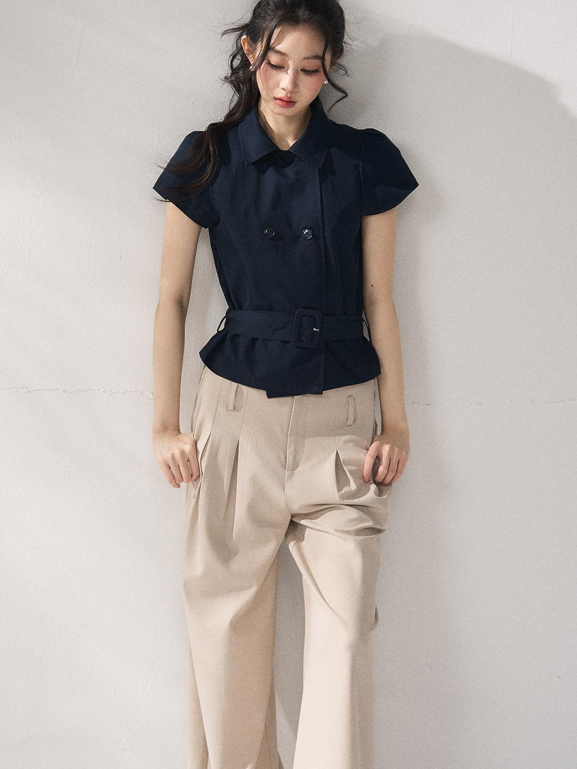 7Shiftin Breathable Cotton Nylon Casual Polo Regular Fit Women Navy Short Sleeve T-Shirts