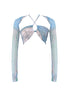 Lightweight Mesh Print Halter Blouse with Cover-Up Sleeves