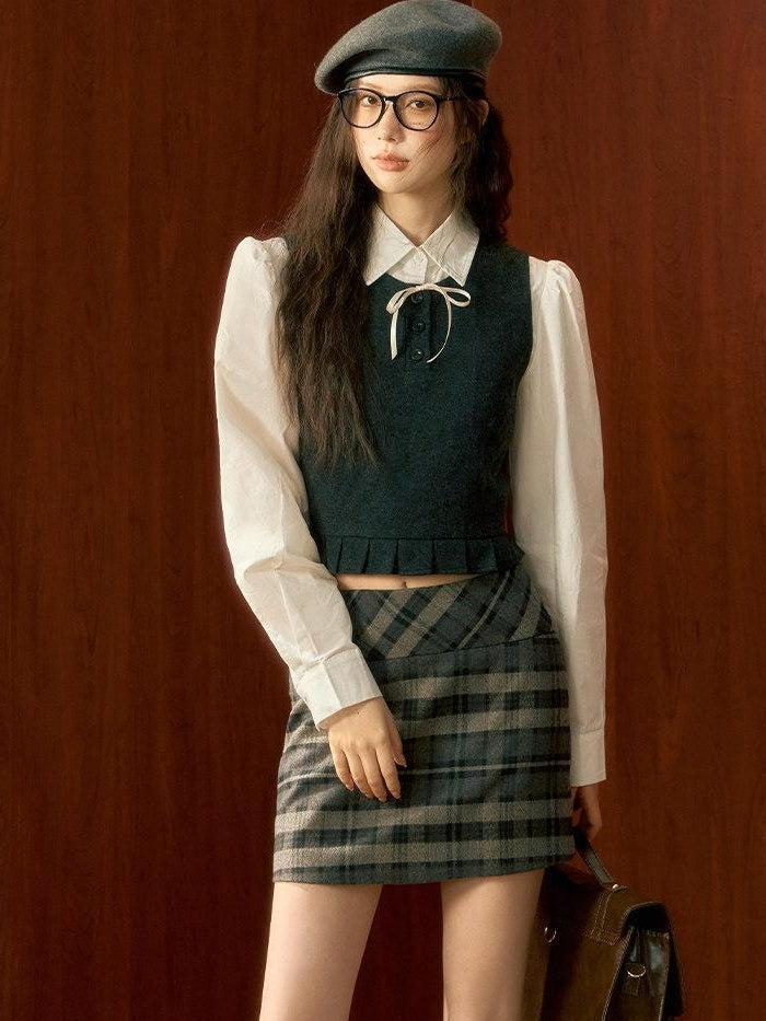 7Shiftin High Waist Cotton Plaid A Line Slim Fit Casual Girls Mini Skirts