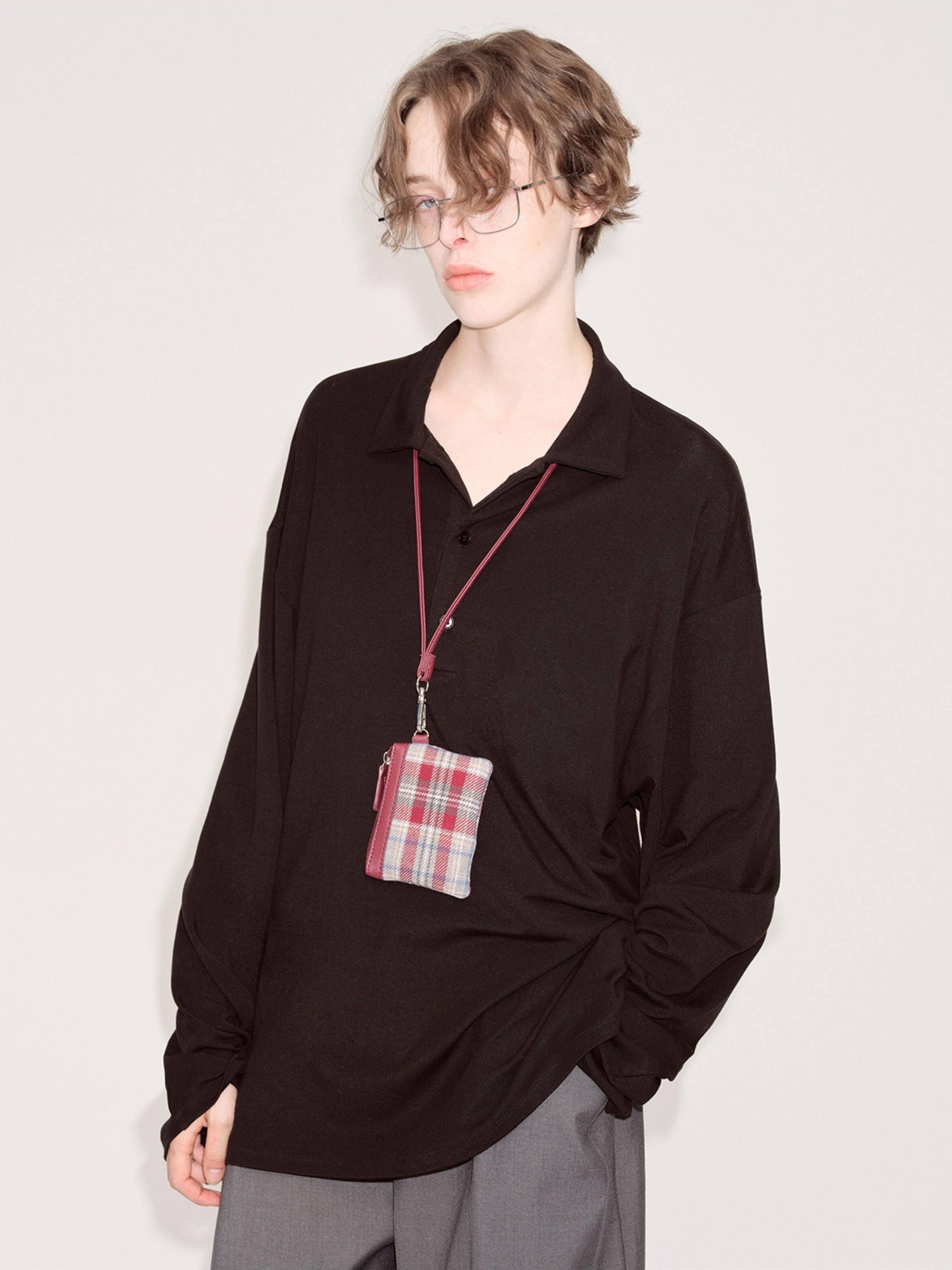RUN TO THE FUTURE Lyocell Wool Blend Commuter Loose Fit Henley Classic Black Long Sleeve T-Shirts