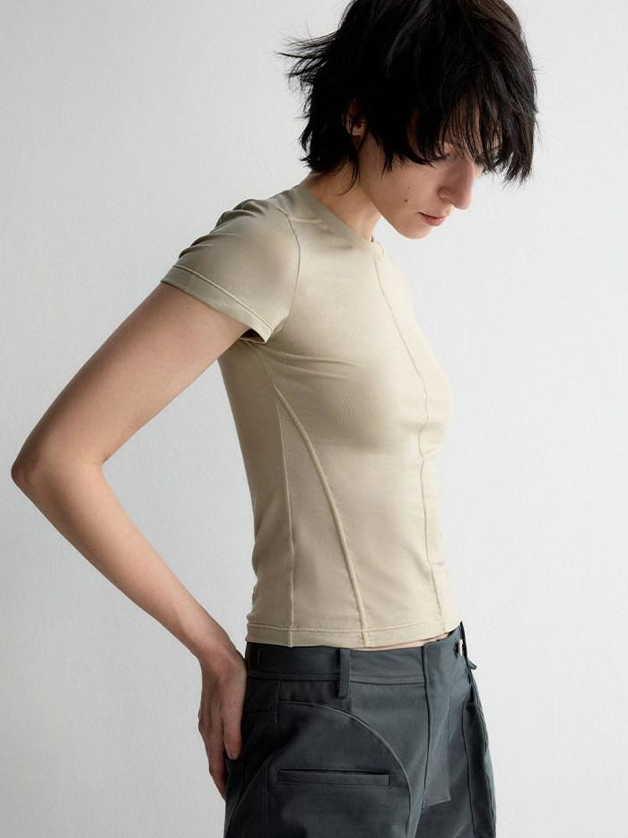 RUN TO THE FUTURE Cooling Lyocell Slim Fit Minimalist Women Office Crew Neck Solid Crop Tops