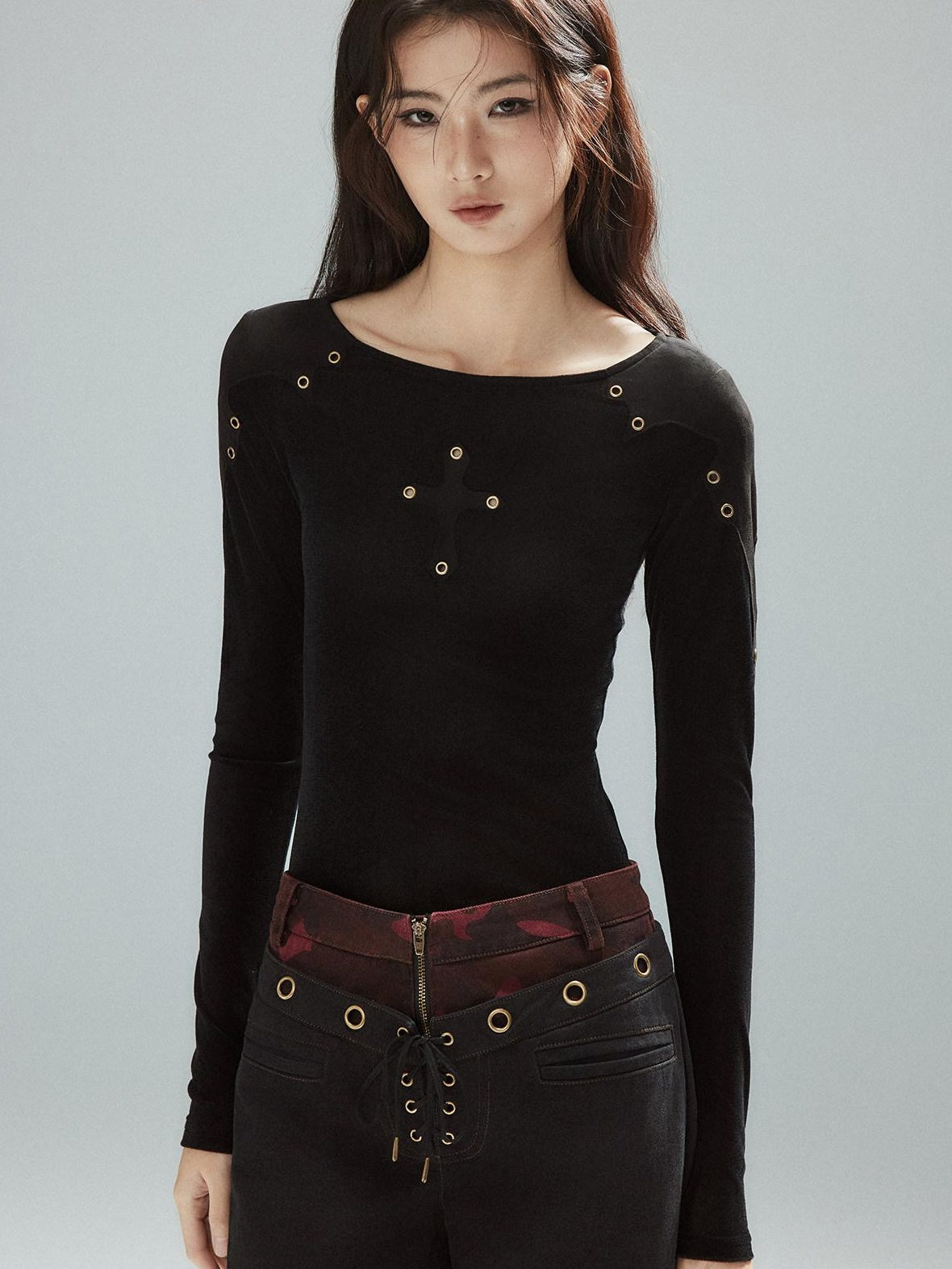 Low pixel Pure Cotton Patchwork Low Waist Street Zipper Women Colorblock Straight Pants