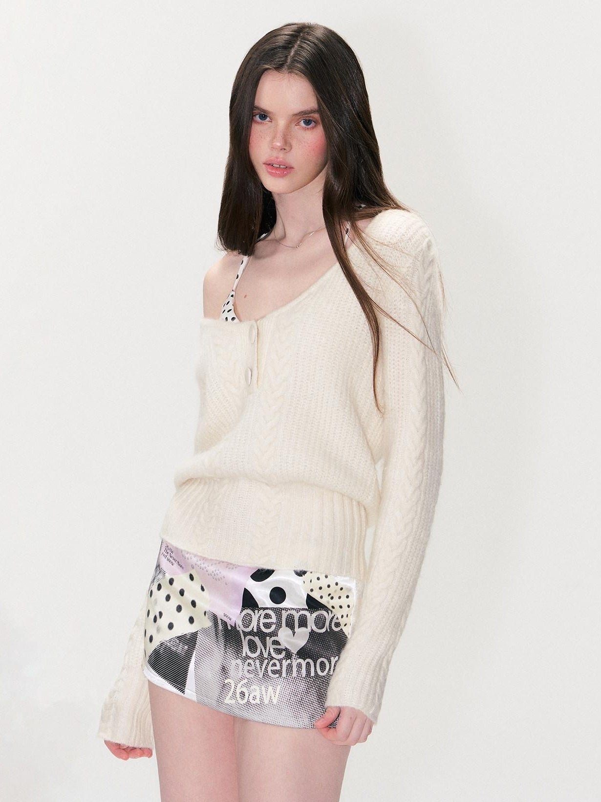 The NeverMore Soft Vintage Oversized Button V-neck Pullover Knit Wool Blend Girls Sweaters