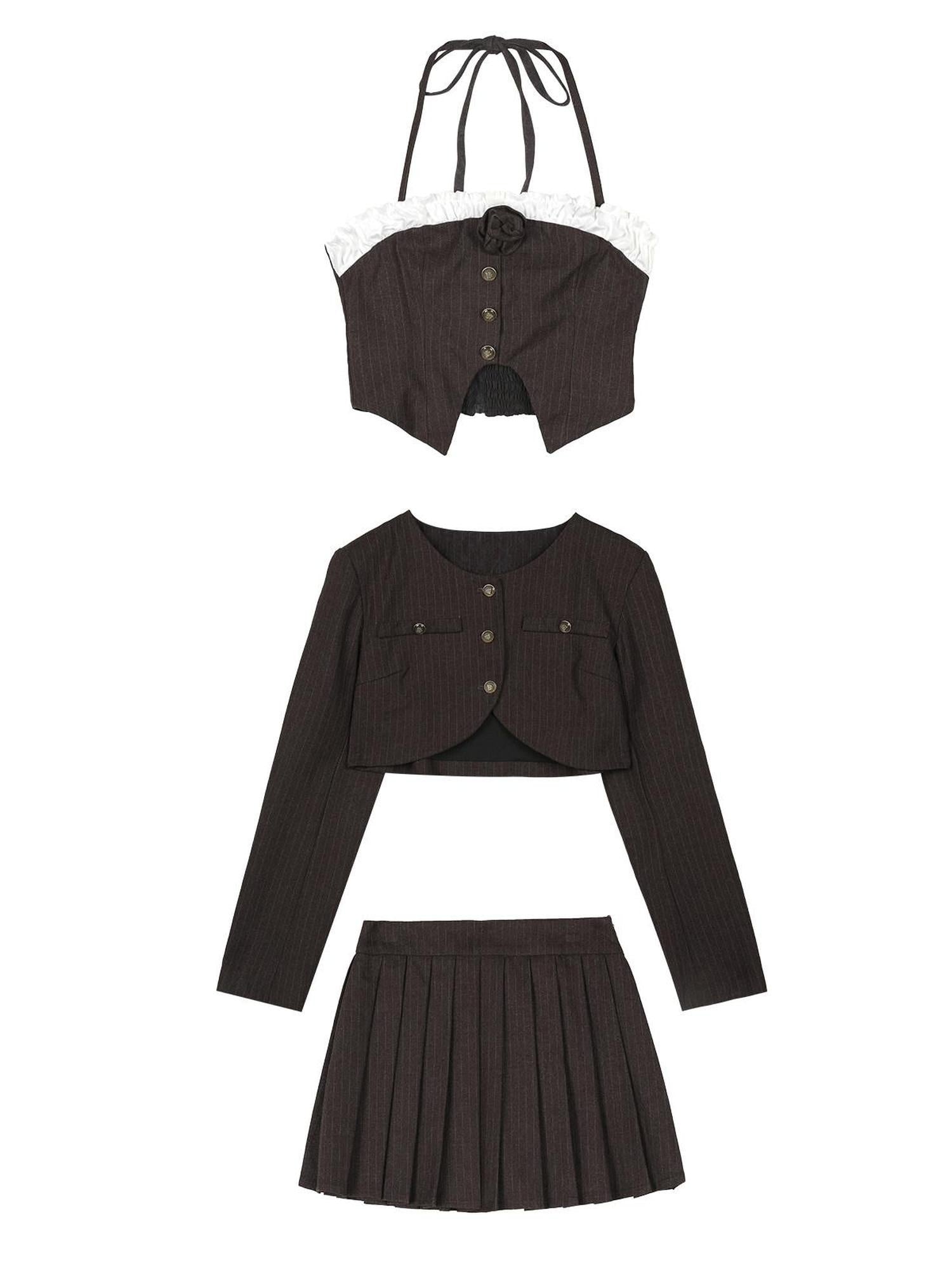 7Shiftin Elegant Cami Crop With High Waist A Line Skirt For Young Women Top & Skirt Sets