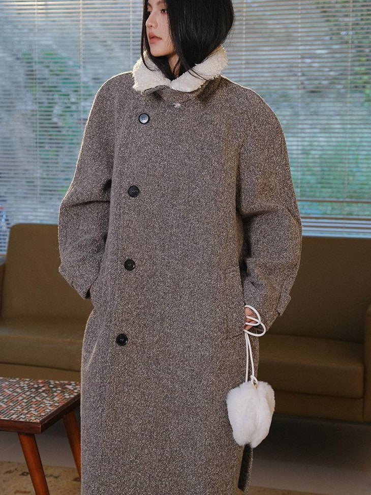 FU FRESH UP Minimalist Detachable Fur Collar Button Tie Women&