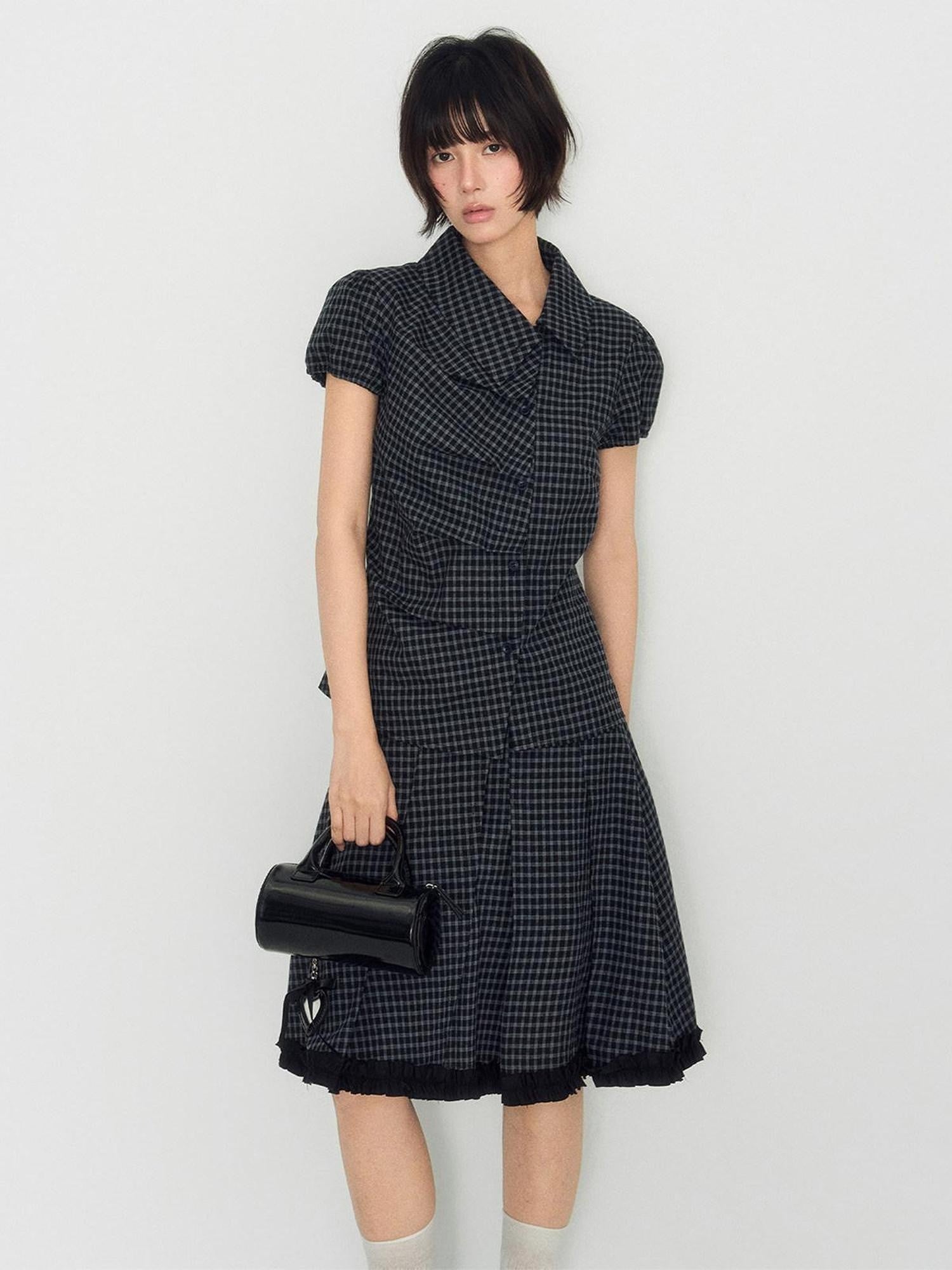 NAPSNAPS Plaid Ruffle Splice Vintage Women&