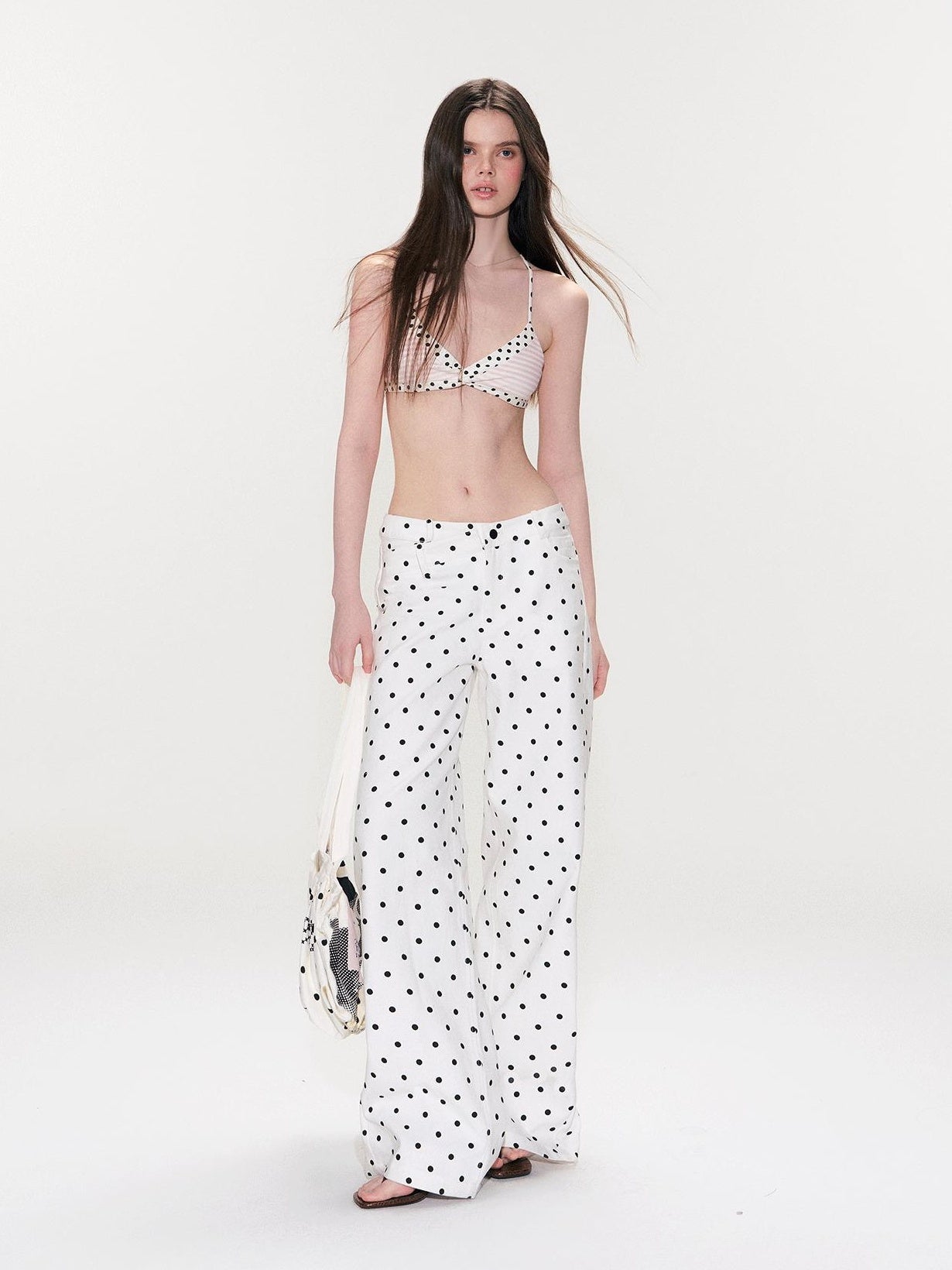 The NeverMore Padded Polka Dot Slim Fit Cropped Round Neck Womens Cotton Blend Camisoles