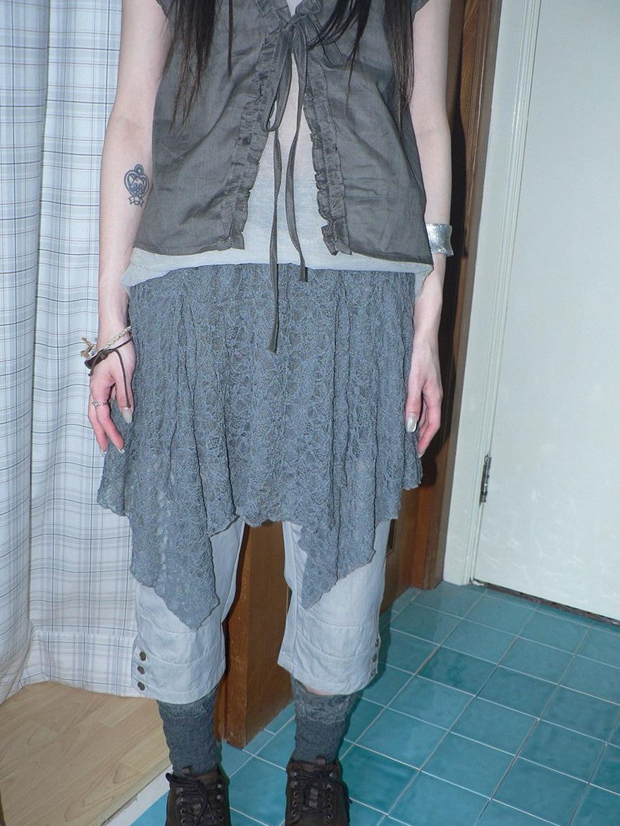 ang project Gray Patchwork Gathered Irregular Layered A Line Women&