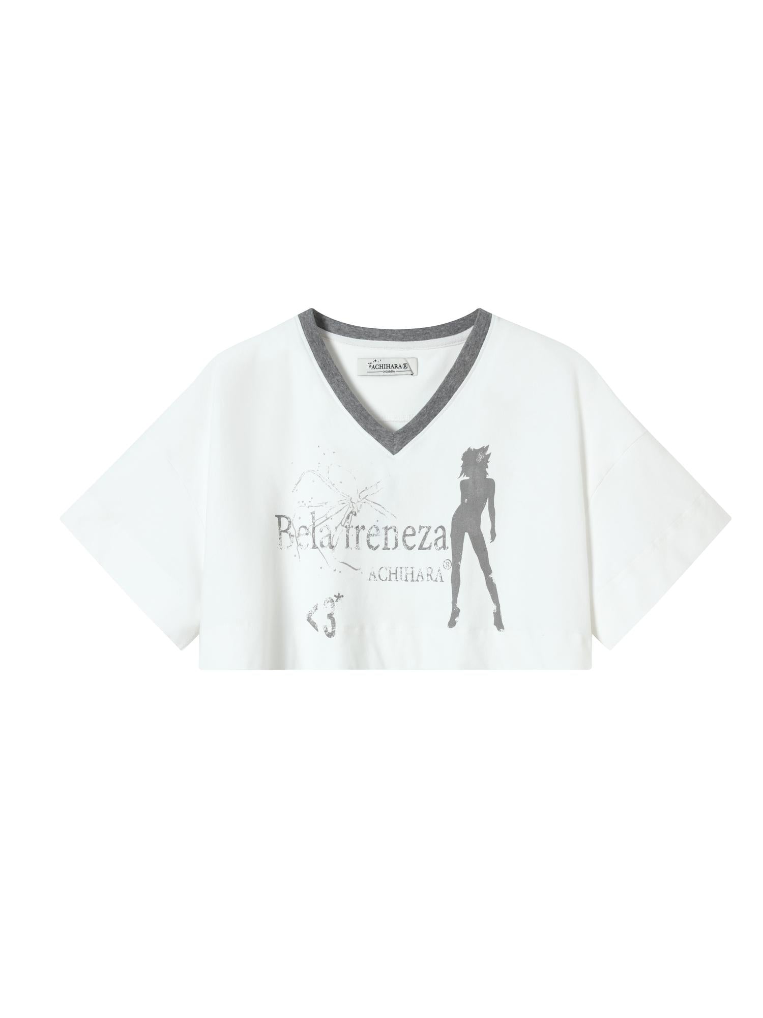Achihara Summer V-Neck Puff Short Sleeve Tee - Loose Fit Cotton Blend Top