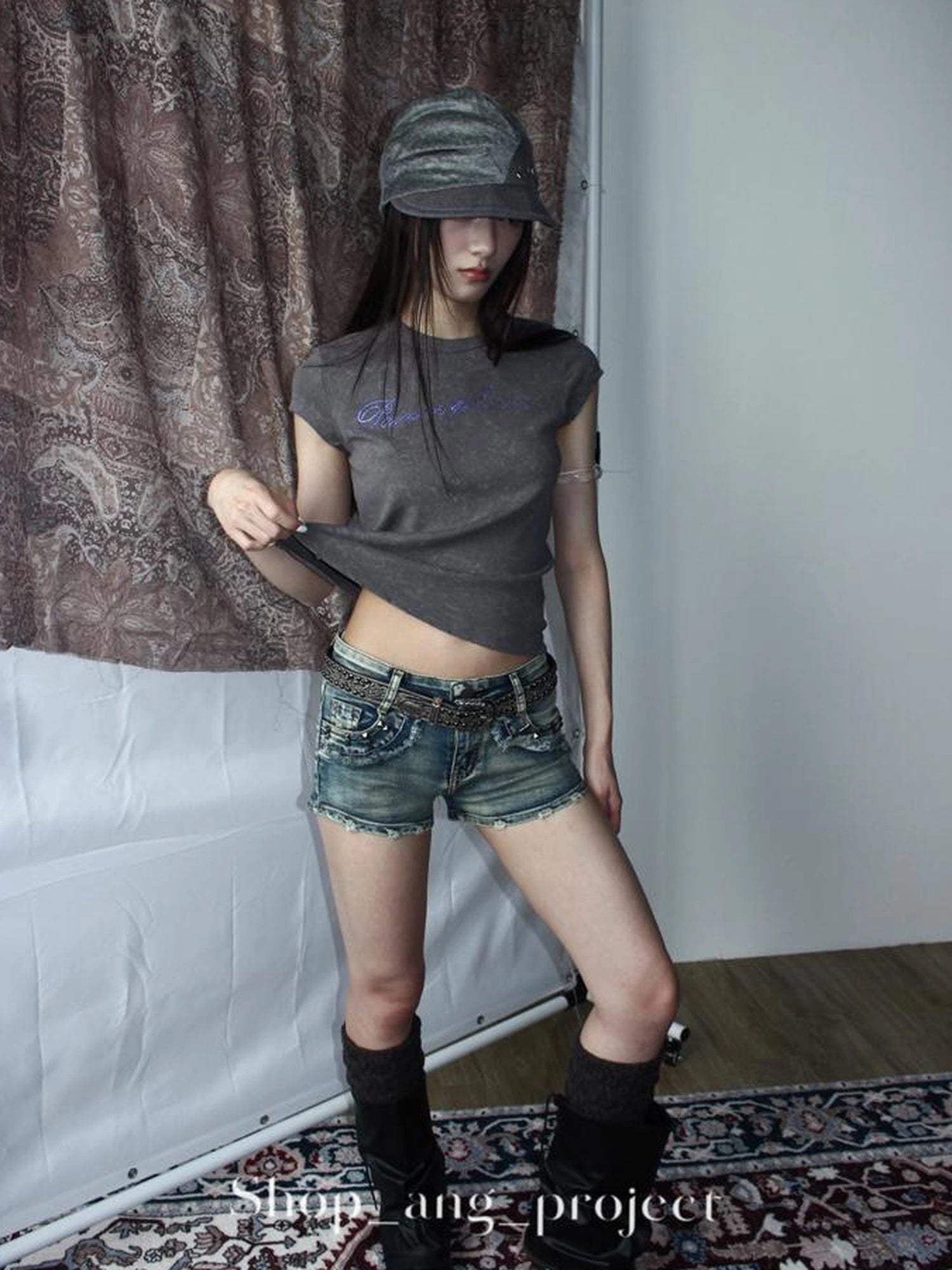 Antique Y2K Embossed Silver Gray Studded Belt