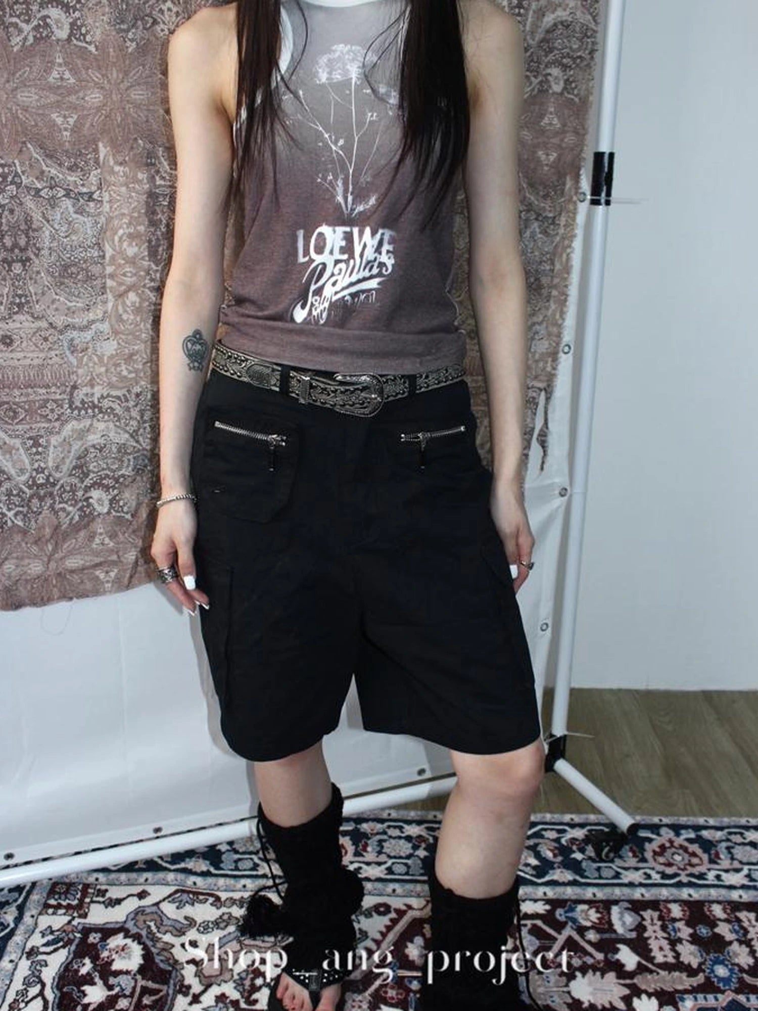 Antique Y2K Embossed Silver Gray Studded Belt