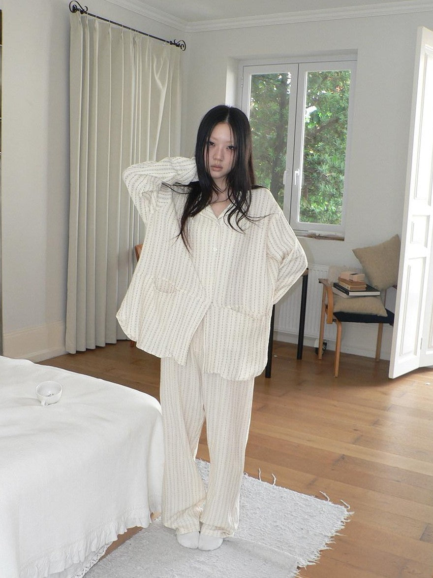 ang project Apricot Star Double Gauze Long Sleeve Button Front Women&