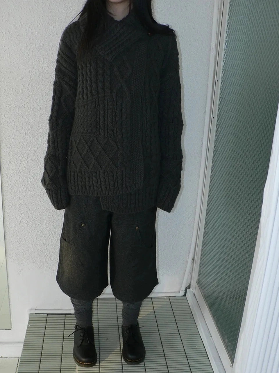 ang project Asymmetrical Cable Knit Cardigan Sweater