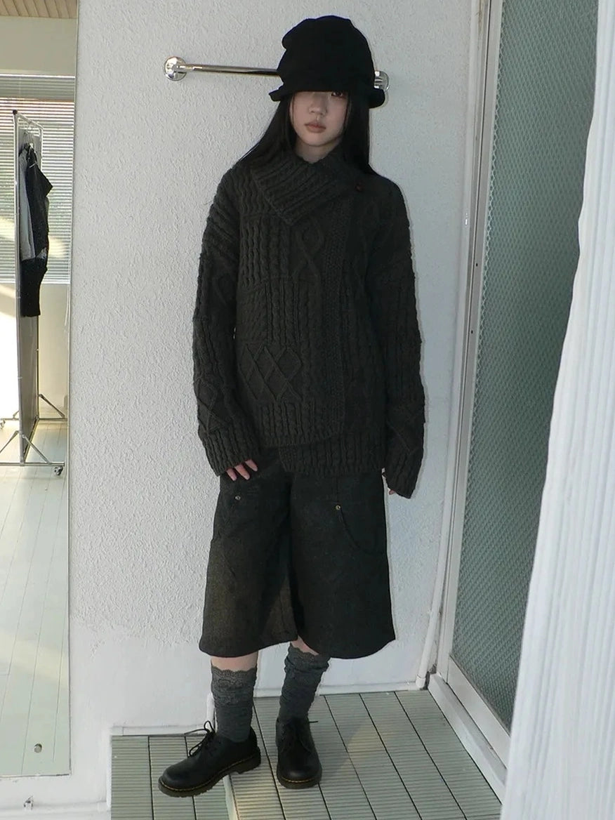 ang project Asymmetrical Cable Knit Cardigan Sweater