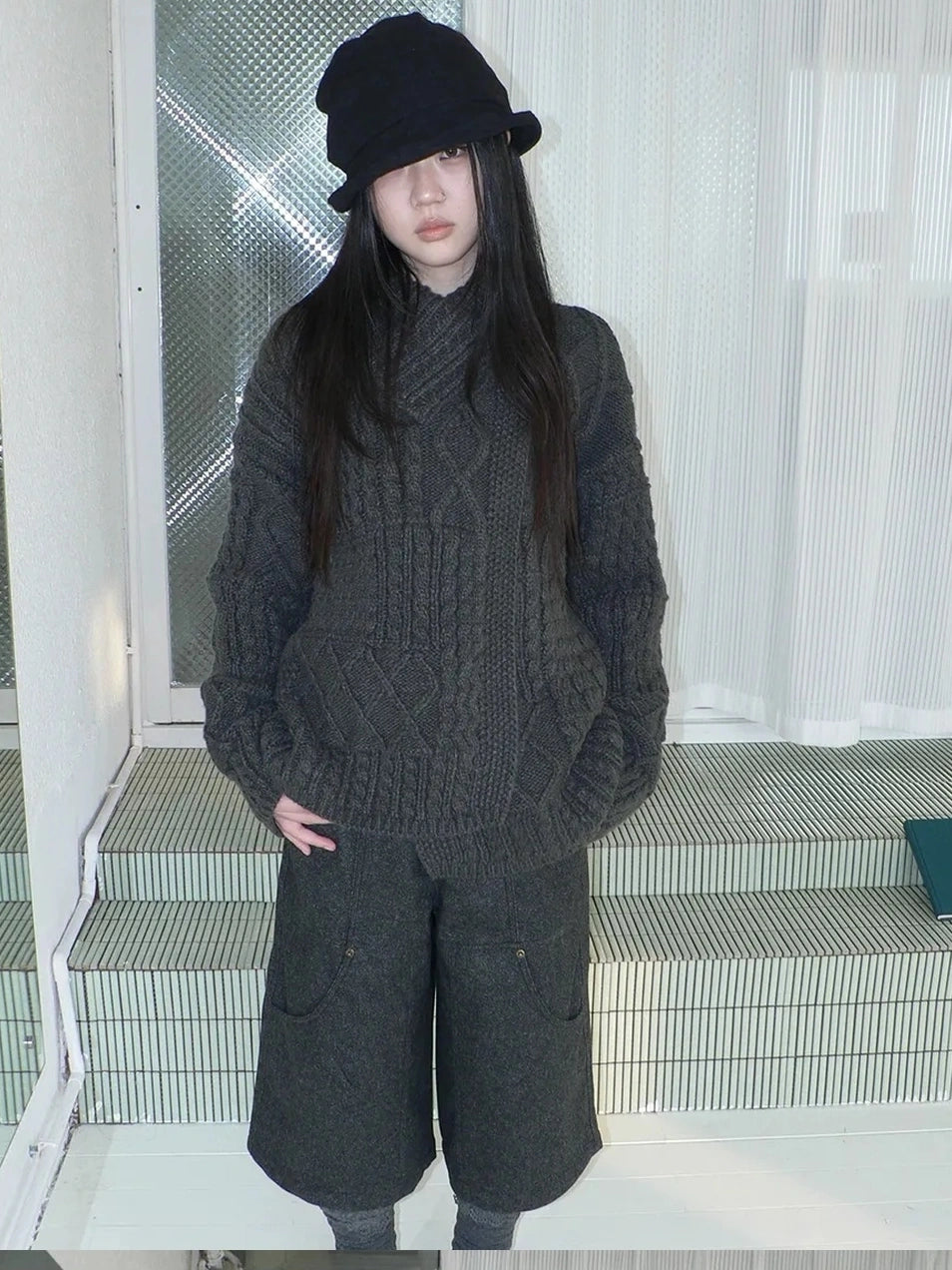 ang project Asymmetrical Cable Knit Cardigan Sweater