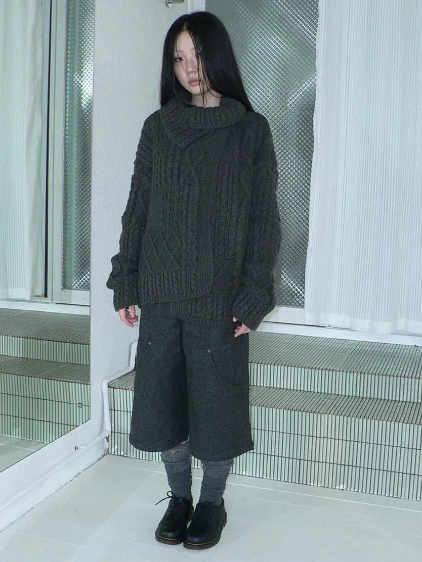 ang project Asymmetrical Cable Knit Cardigan Sweater