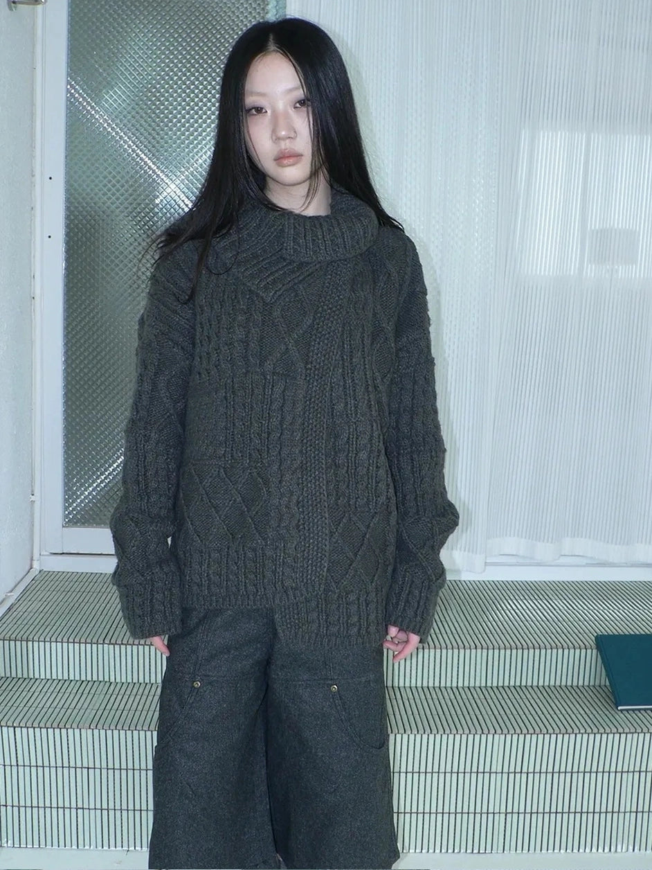 ang project Asymmetrical Cable Knit Cardigan Sweater