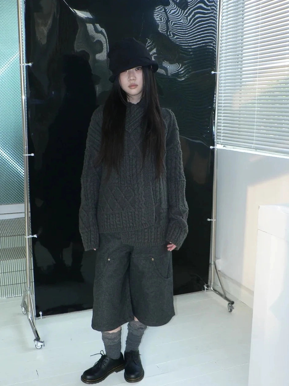 ang project Asymmetrical Cable Knit Cardigan Sweater