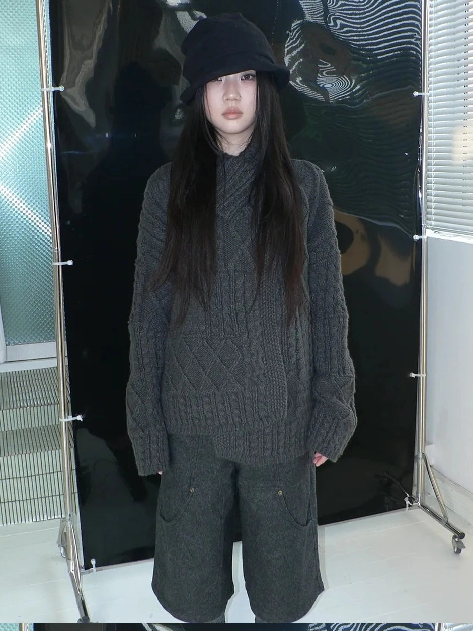 ang project Asymmetrical Cable Knit Cardigan Sweater