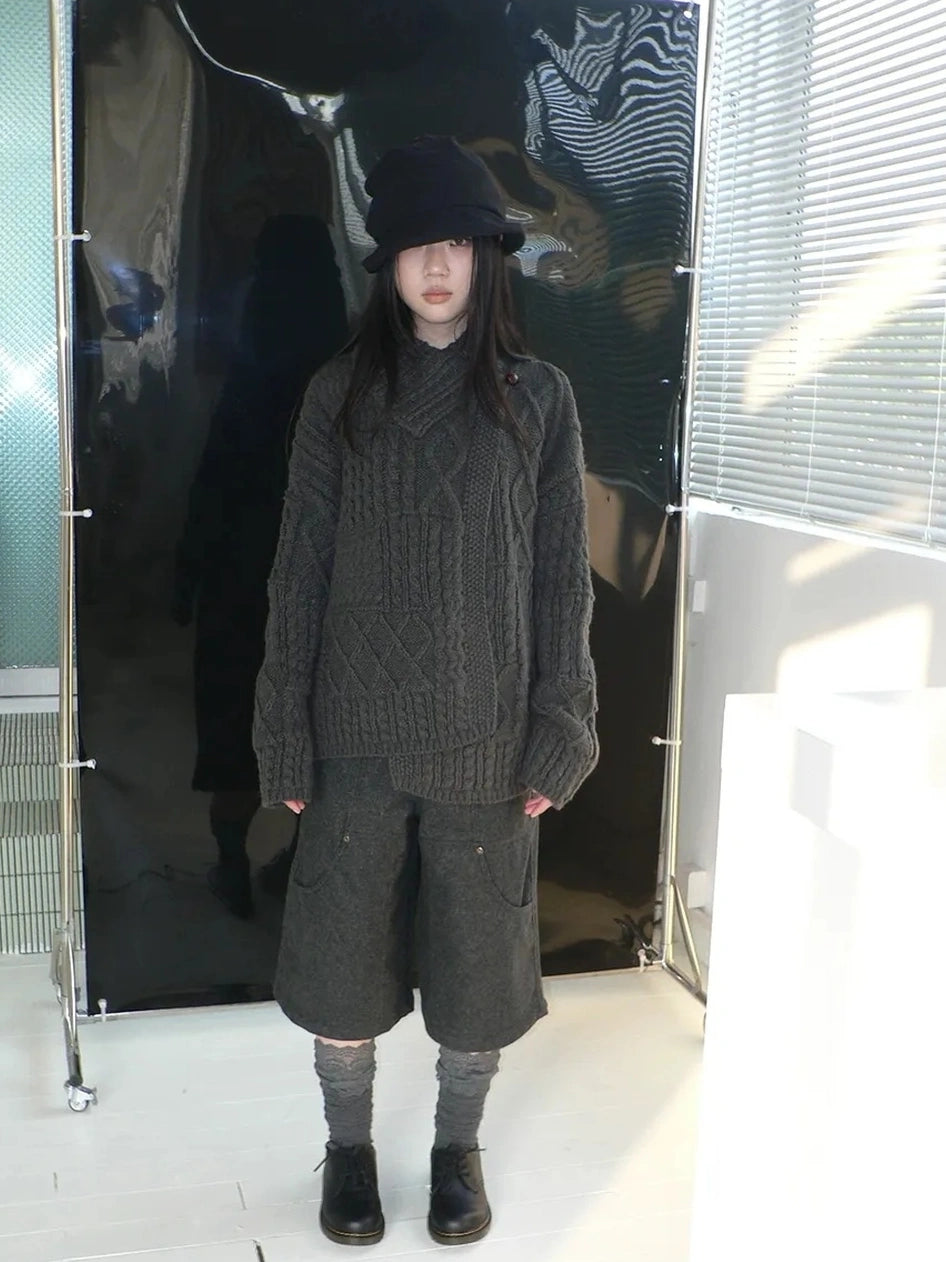 ang project Asymmetrical Cable Knit Cardigan Sweater