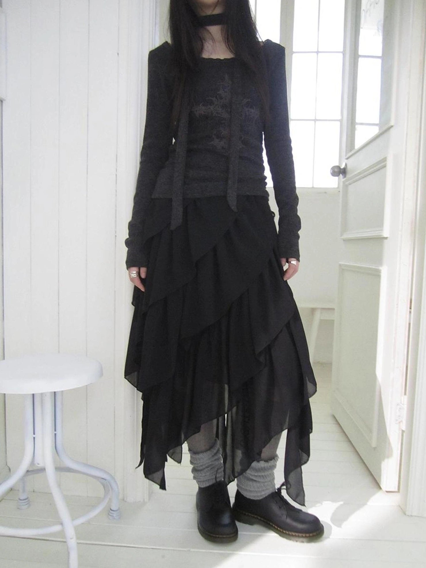 ang project Asymmetrical Chiffon A Line Skirt Skirt